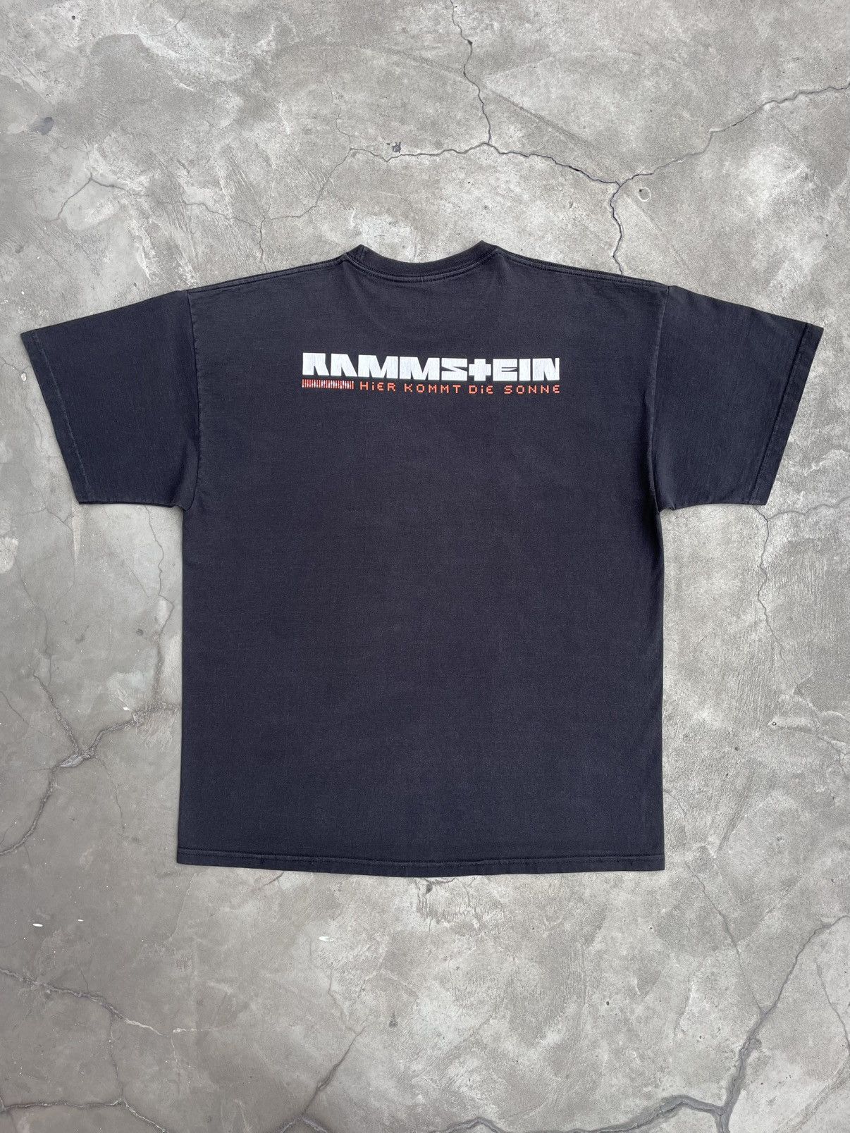 Band Tees 00s Rammstein, Sunfaded T-Shirt; Back: A Line from «Sonne» Size US XL / EU 56 / 4 - 3 Thumbnail