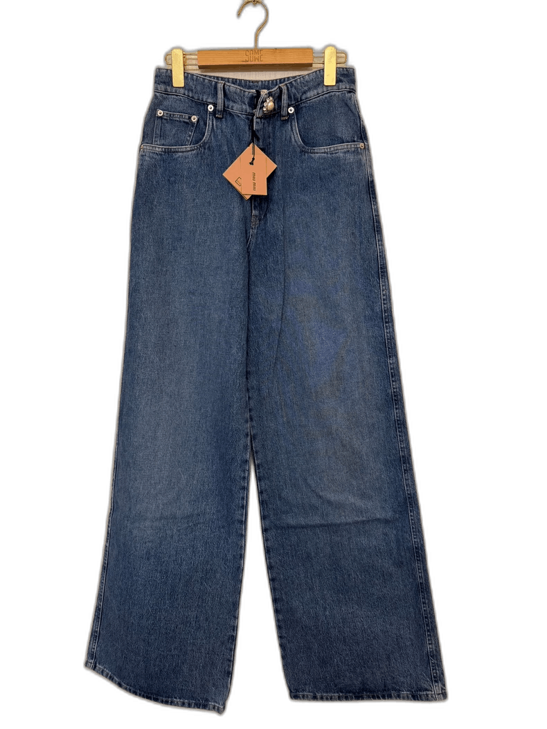 Prada Miumiu Classic Oversized Denim Wide-Leg Pants Size 34" / US 12 / IT 48 - 1 Thumbnail