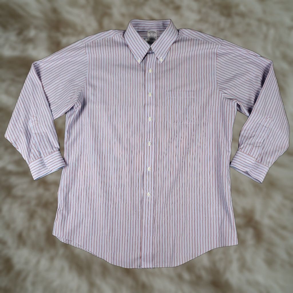Brooks Brothers Brooks Brothers Dress Shirt Mens 17 Blue Striped Button-Down Long Sleeve Regular Fit Non-Iron Cotton M 17 in Blue Mens Dress Shirt Size 46R - 1 Thumbnail