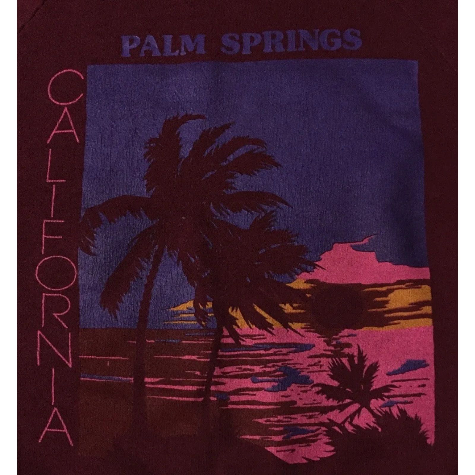 Vintage Vtg 80s Palm Springs California Faded Sweatshirt S Beach Art Surf Skate Grunge OP Hoodie Men Red Vaporwave 90s USA Surf Skate Size US S / EU 44-46 / 1 - 2 Thumbnail
