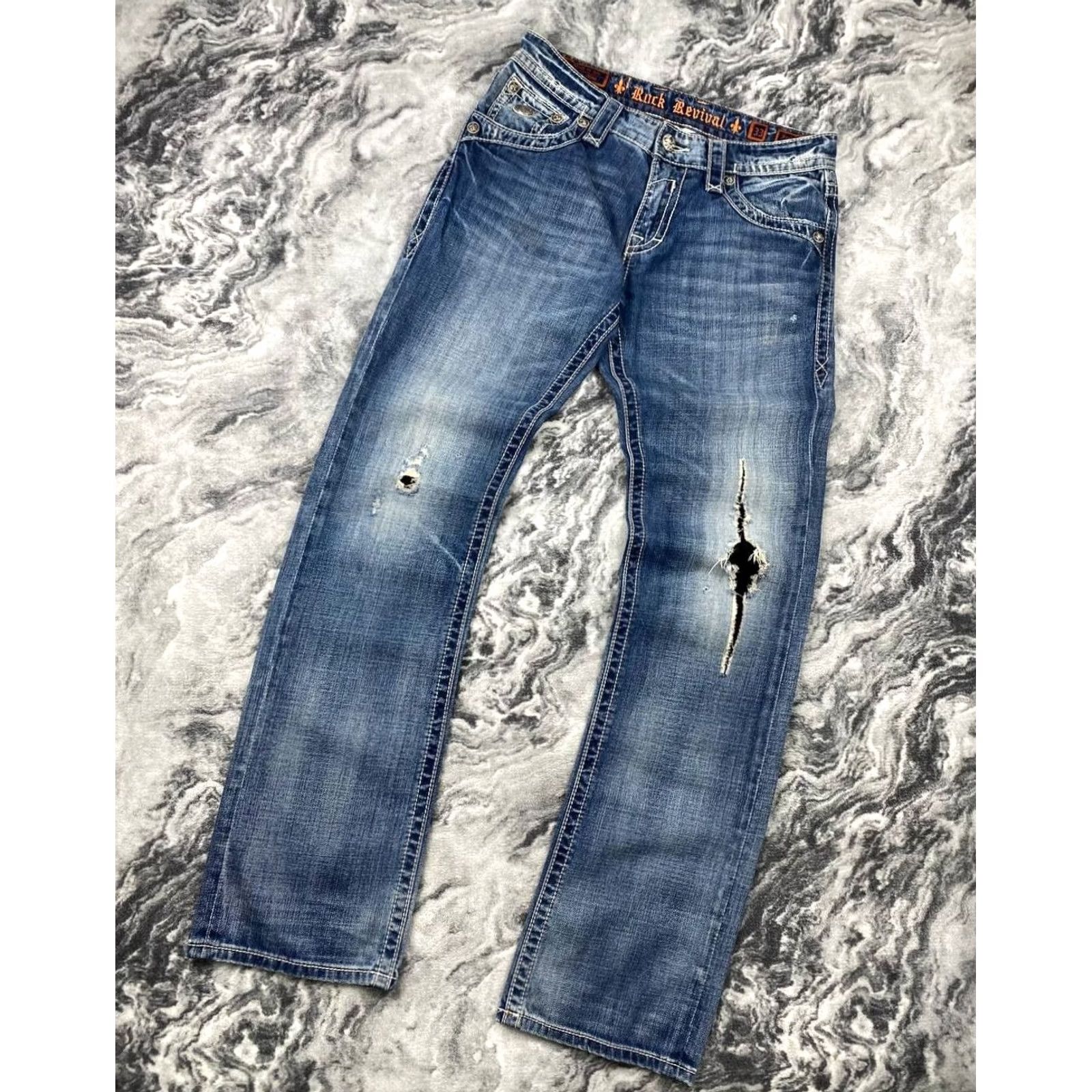 Vintage VINTAGE Rock Revival Jeans Y2K Men Size 33 Blue Straight Denim Size US 33 - 2 Thumbnail