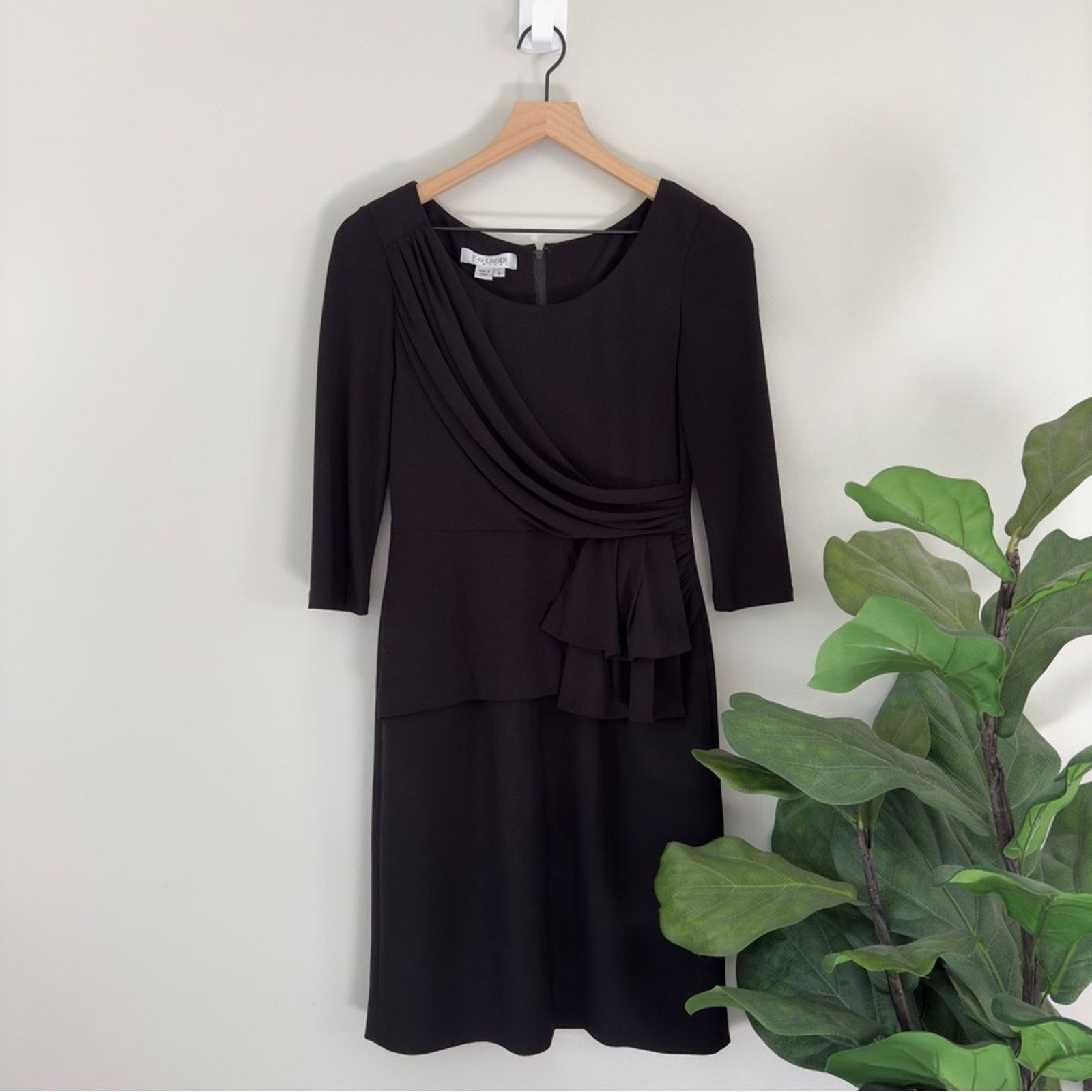 Other Kay Unger 3/4 Sleeve Sash Style Front Mini Dress Solid Black Size XS / US 0-2 / IT 36-38 - 4 Thumbnail