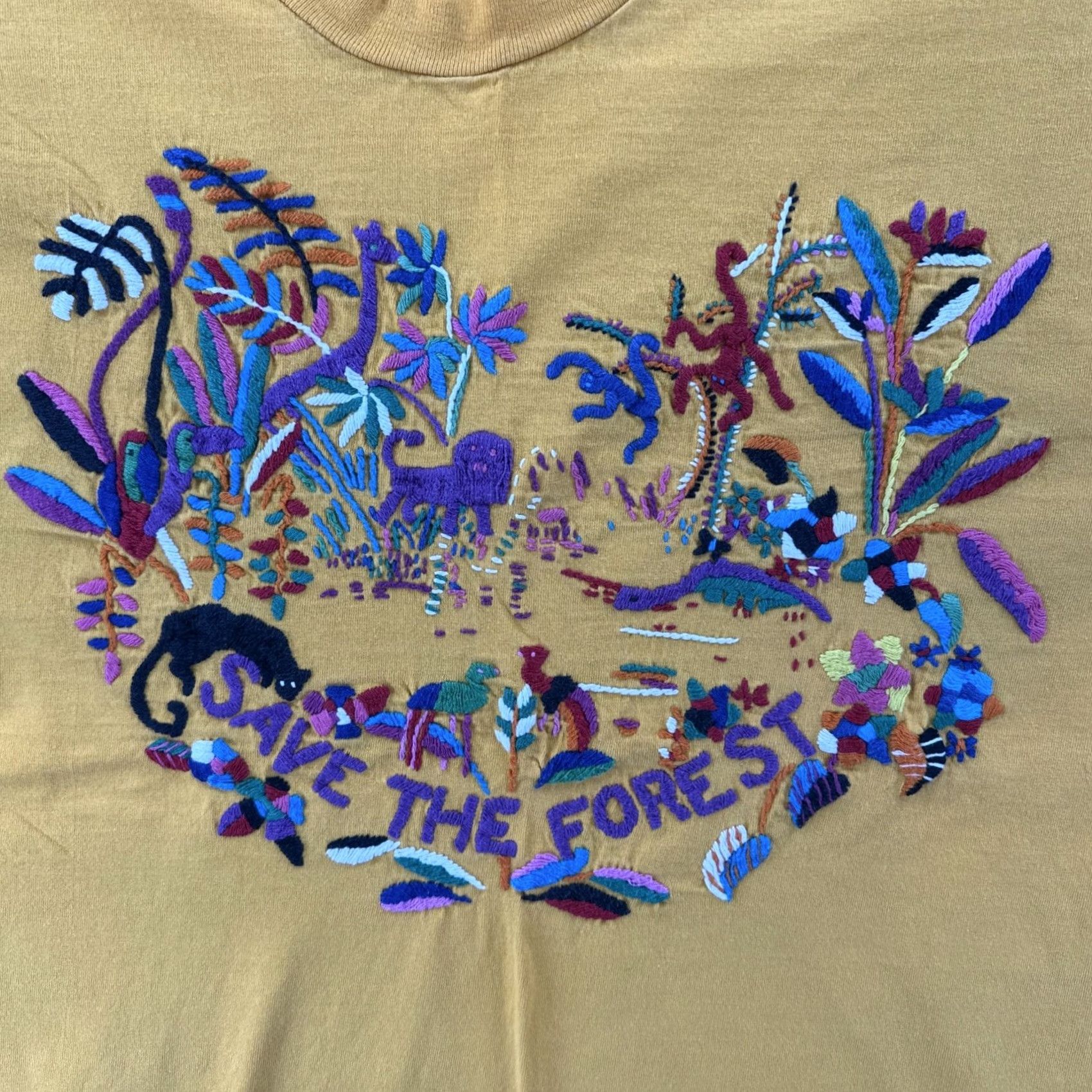 Vintage VINTAGE Forest Shirt Adult Large Yellow Short Sleeve Crew Neck Embroidered Save The Forest 90s Art Animals Mens Size US L / EU 52-54 / 3 - 6 Thumbnail