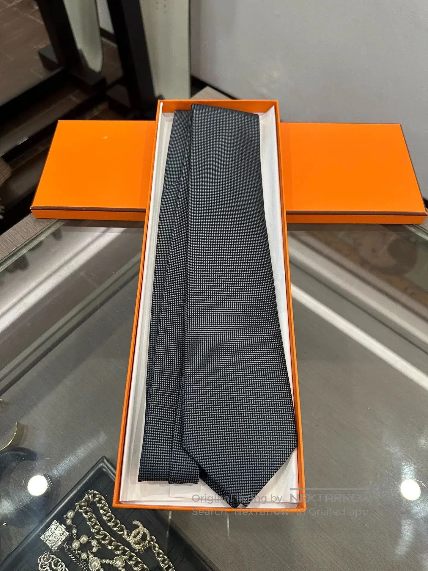 Hermes Hermes Men's Gray Check 7cm Tie. Size ONE SIZE - 4 Thumbnail