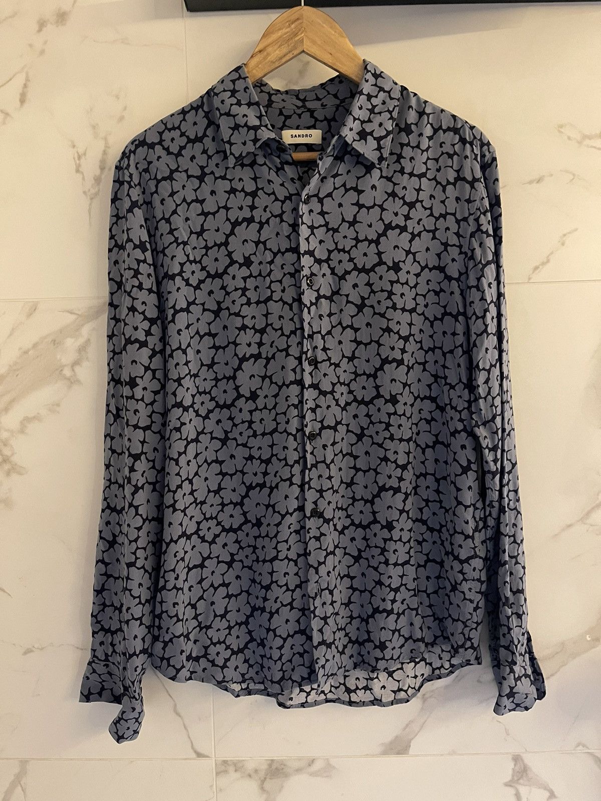 Sandro Sandro Paris Flowers print grey viscose shirt button up Size US M / EU 48-50 / 2 - 1 Thumbnail