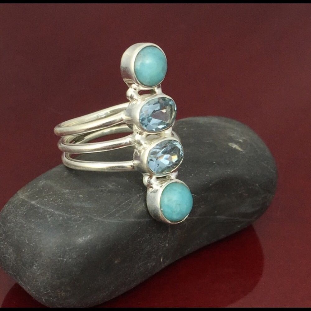 The Unbranded Brand Green Peruvian Amazonite Blue Topaz Ring Size 6.5 Size ONE SIZE - 1 Thumbnail