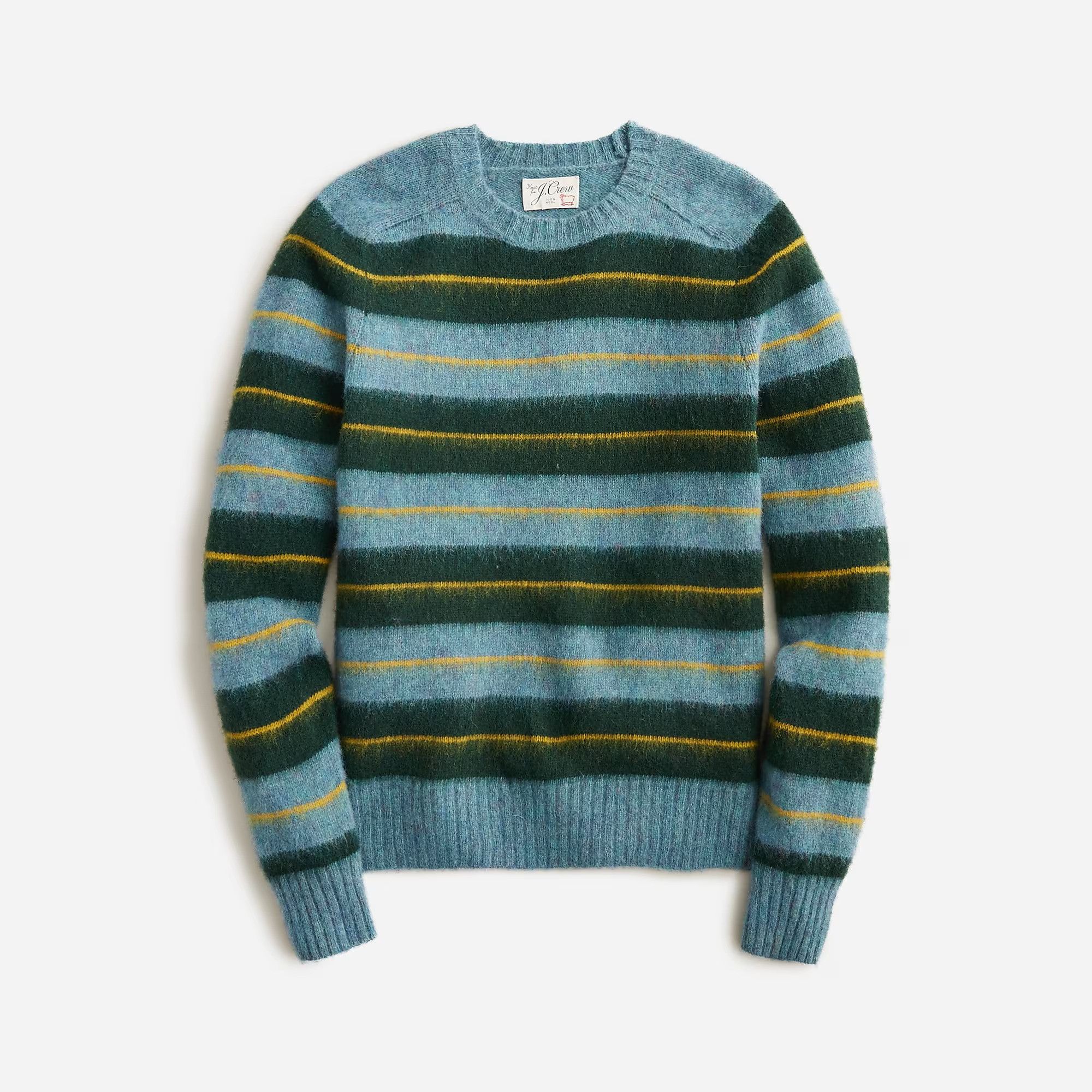 J. CREW Brushed Wool Sweater Striped Heather Coast Pine