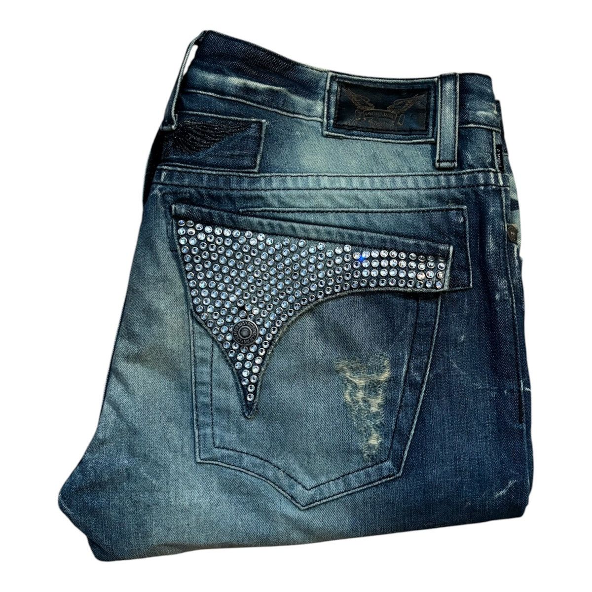 Robins Jeans Robins Jeans in 4D Blue with Silver Crystals Size US 36 / EU 52 - 1 Thumbnail
