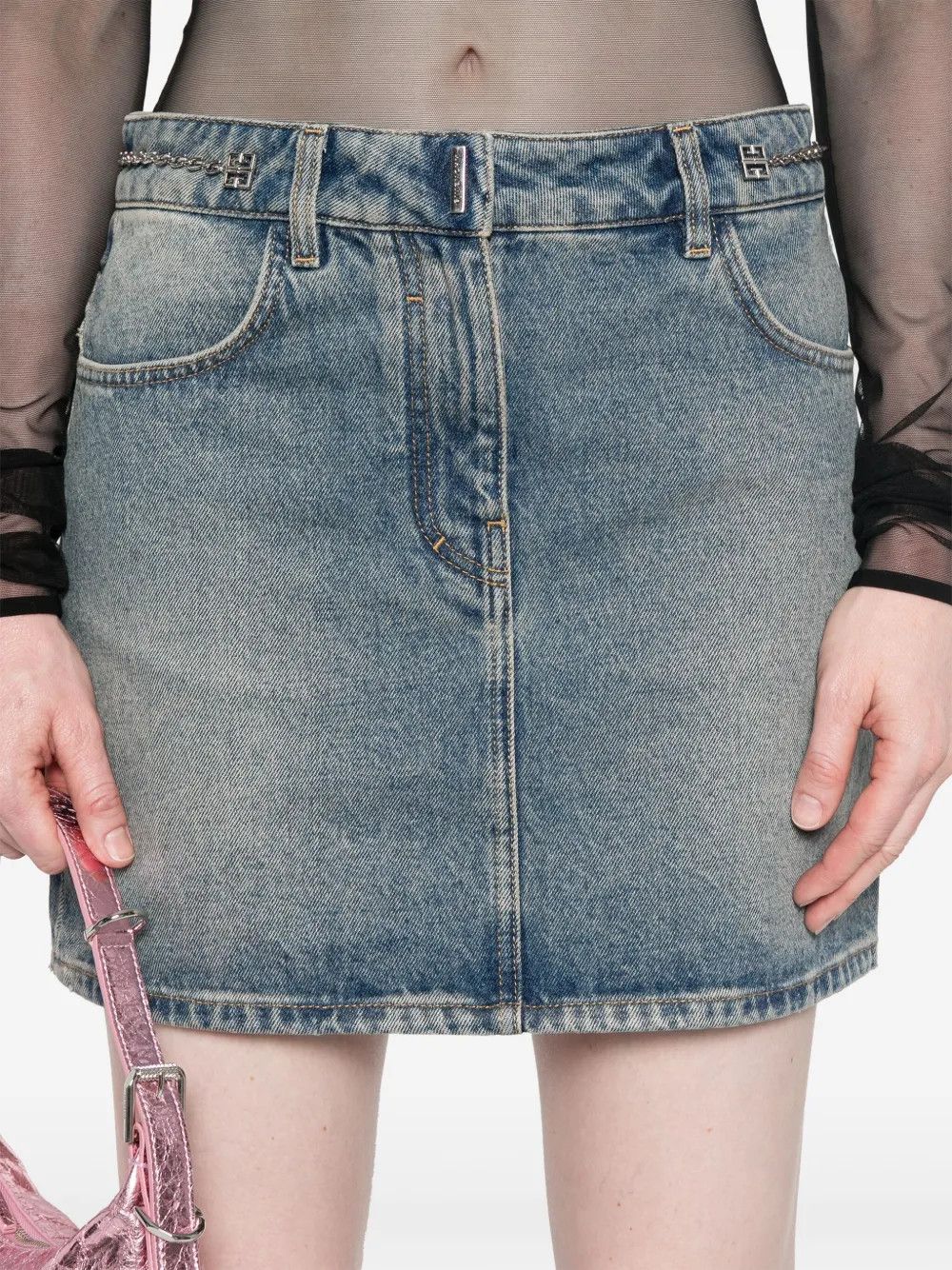 Givenchy o1y0925 Denim Mini Skirt in Blue Size 27" / US 4 / IT 40 - 2 Thumbnail