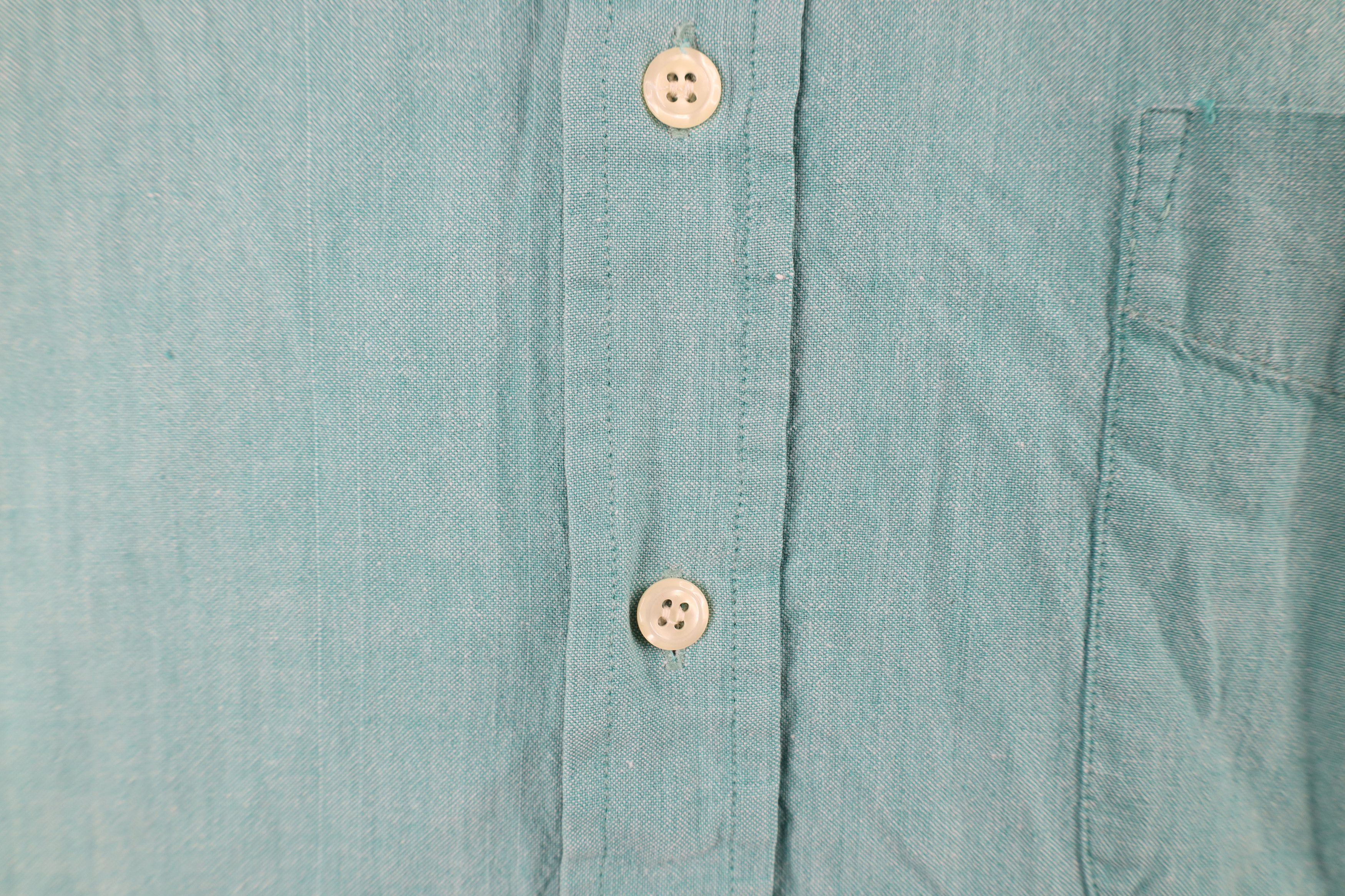 J.Crew × Vintage Vintage 90s J Crew Chambray Button Down Shirt Green Cotton Size US XL / EU 56 / 4 - 8 Thumbnail