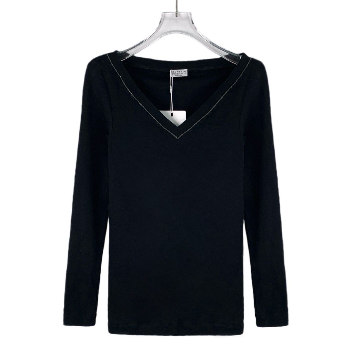 Brunello Cucinelli Brunello Cucinelli Black Beaded Long Sleeve T-Shirt K26WX Size XS / US 0-2 / IT 36-38 - 1 Thumbnail