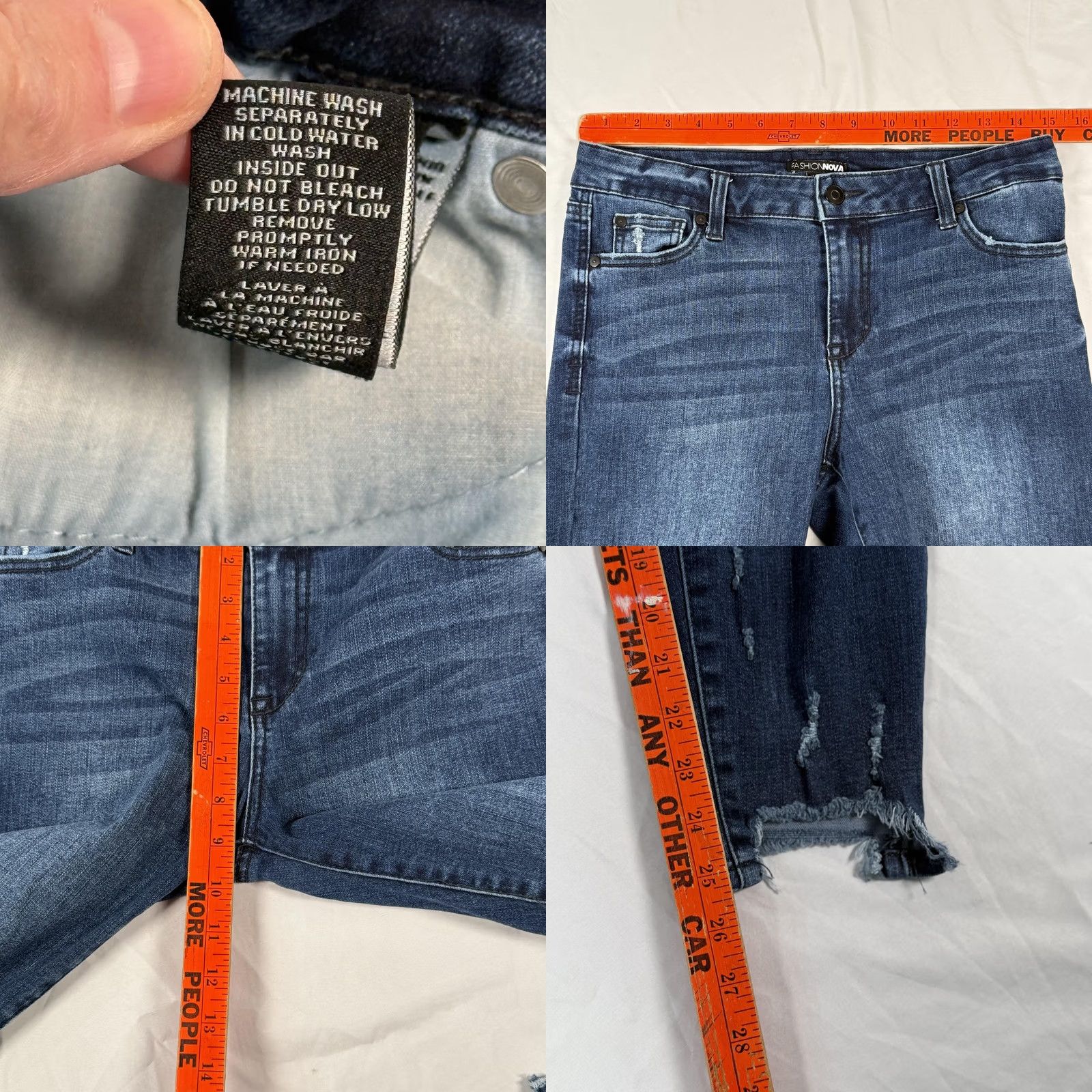 Fashion Nova Fashion Nova Jeans Womens Skinny Dark Blue Wash Distressed Raw Hem Ankle 7/28 Denim Slim Pockets Zip Spring Fall Winter Womens 30in 25in Inseam Size 28" / US 6 / IT 42 - 8 Thumbnail