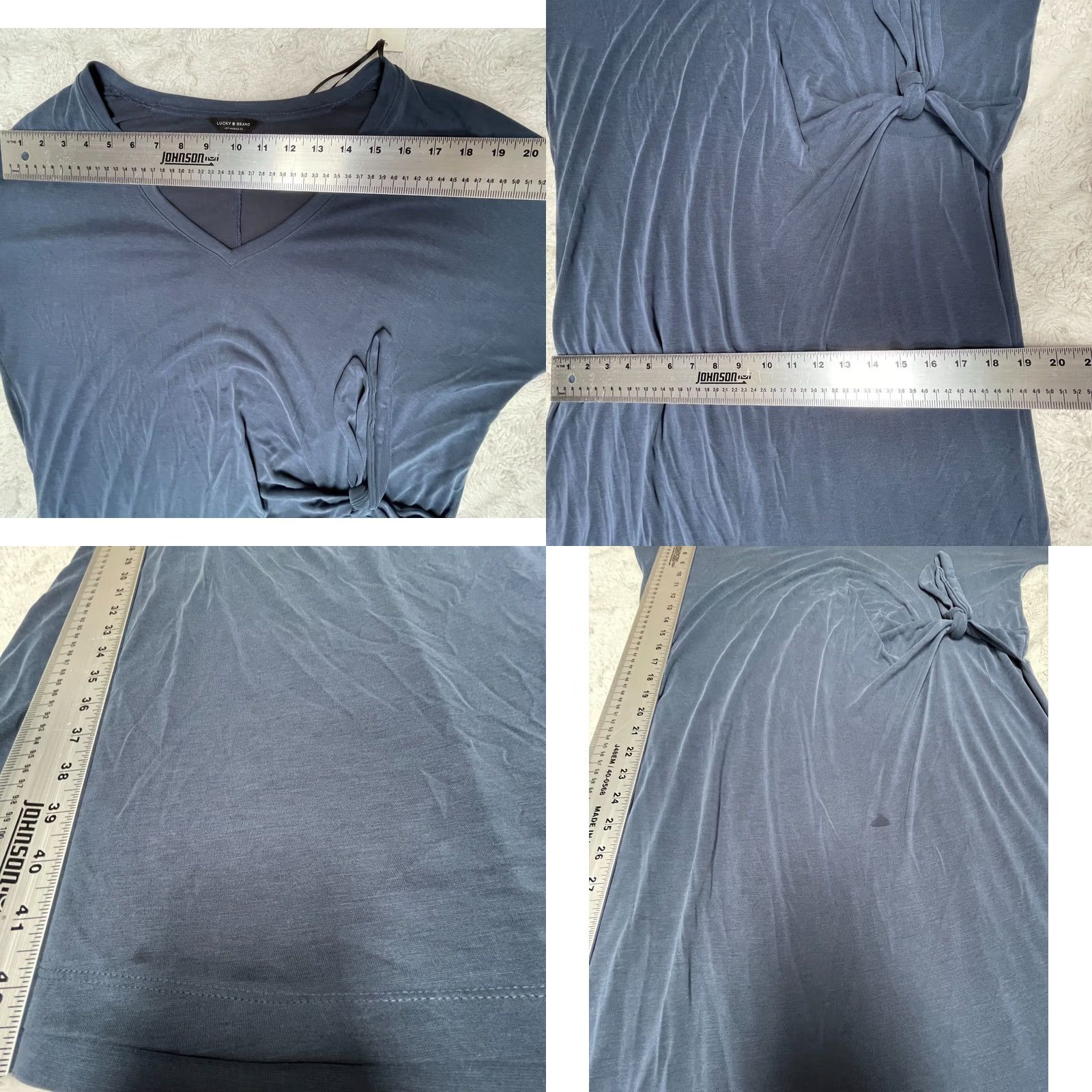 Lucky Brand Lucky Brand Women V-Neck Tie Waist Midi Dress Blue Large 3/4 Sleeve Stretch Size L / US 10 / IT 46 - 8 Thumbnail