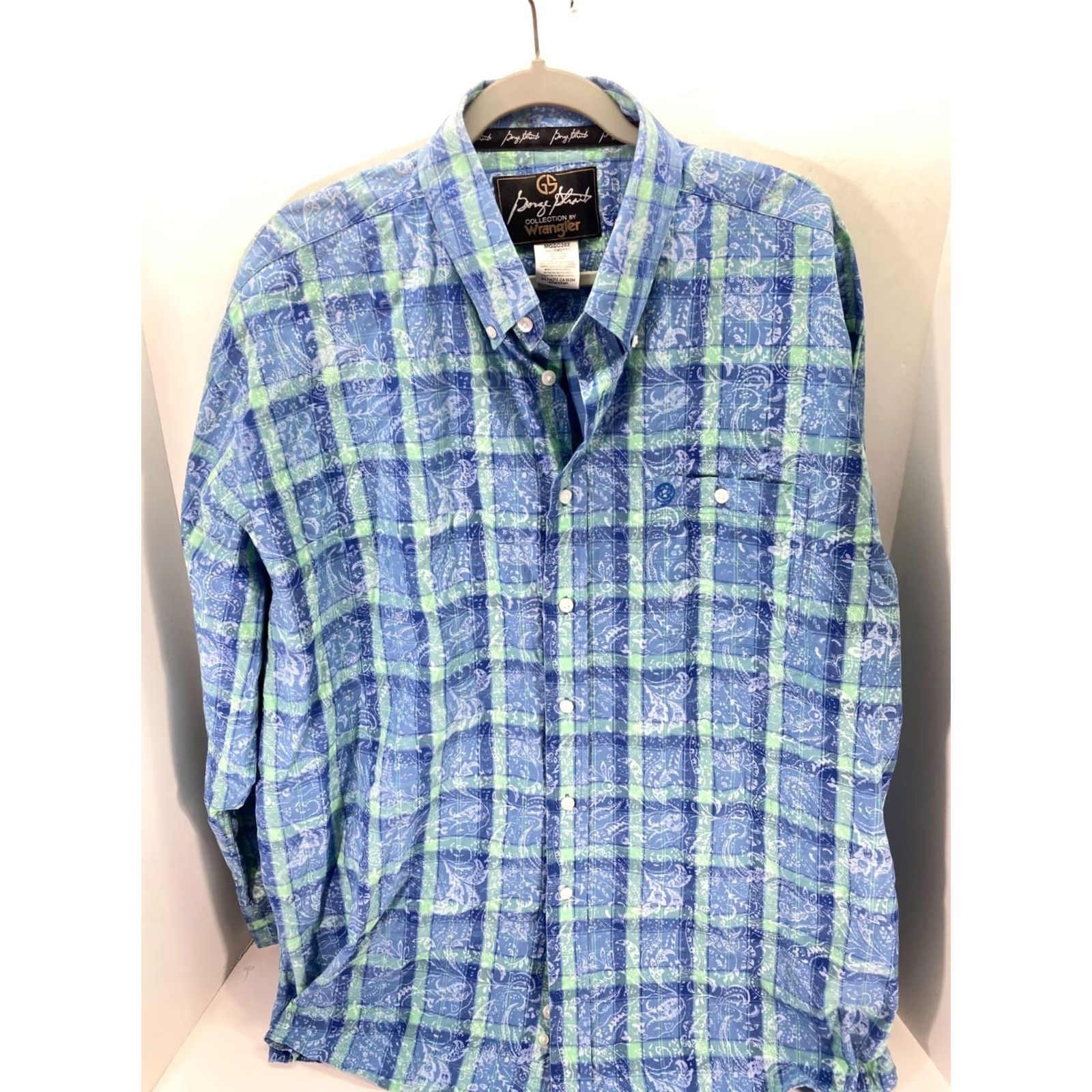 Wrangler VINTAGE Wrangler George Strait Button-Down Shirt Mens 2XL Blue Plaid Paisley Long Sleeve Size US XXL / EU 58 / 5 - 2 Thumbnail