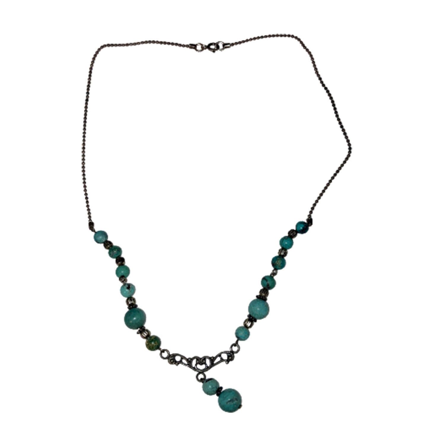 Handmade Sterling Silver Blue Turquoise Bead Filigree Necklace Size ONE SIZE - 3 Thumbnail