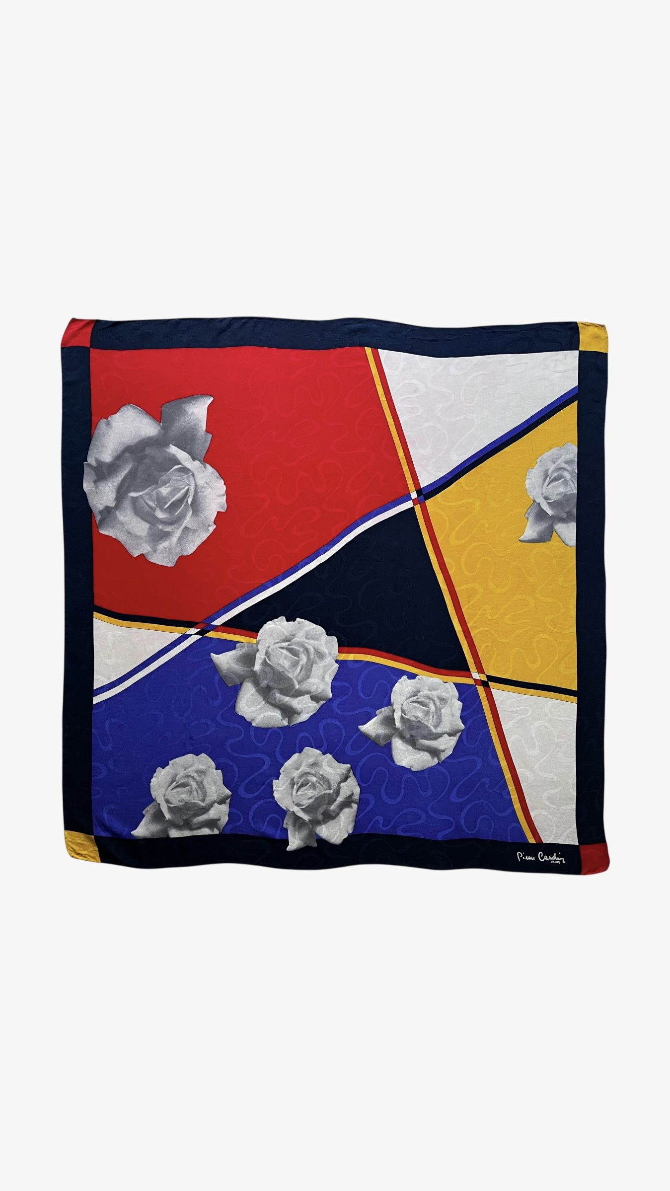 Pierre Cardin Vintage 90s Pierre Cardin Floral & Mondrian Print Silk Scarf Size ONE SIZE - 1 Thumbnail