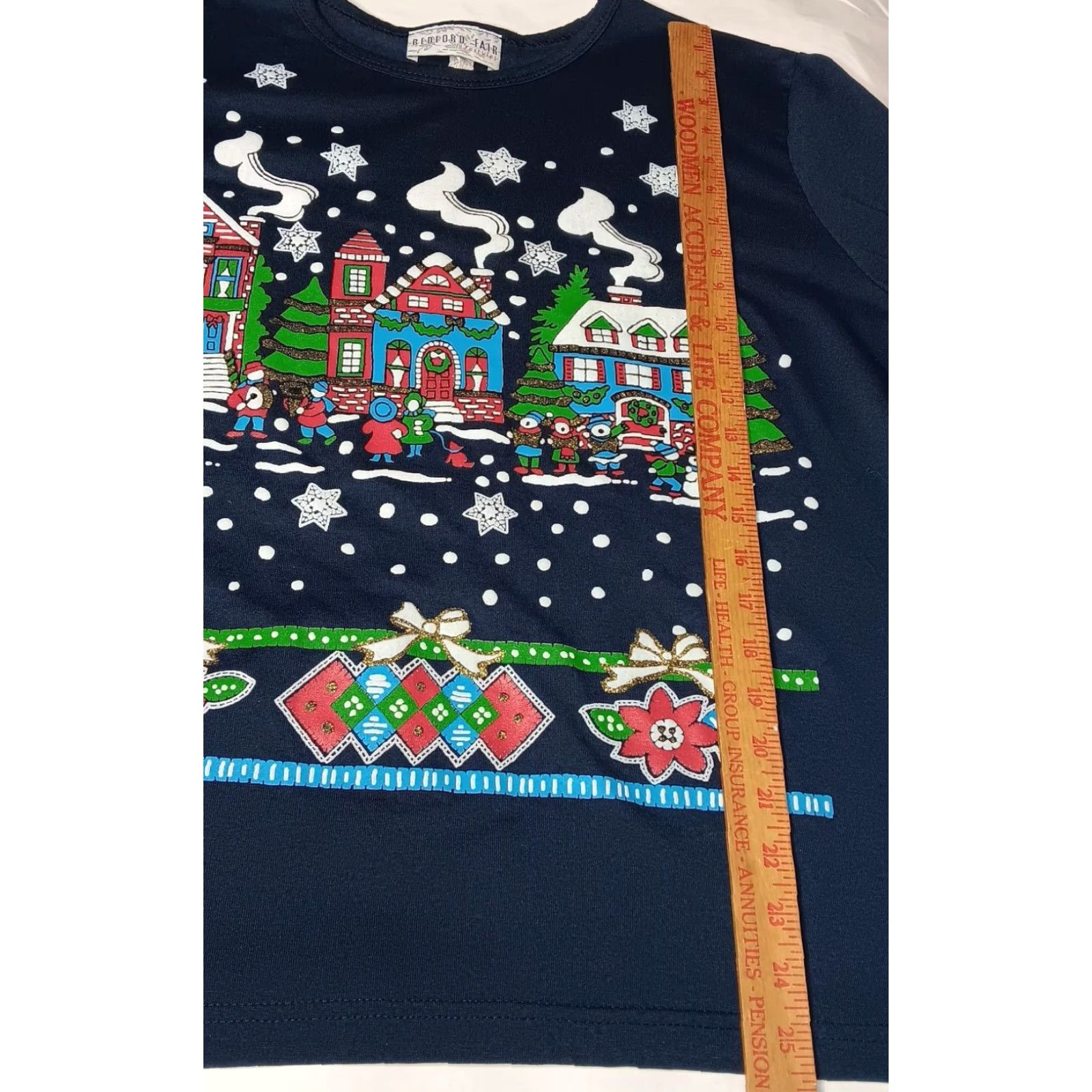 Vintage VINTAGE Bedford Fair Womens Long Sleeve Knit Christmas Shirt XL Winter Holiday Glitter Blue Size XL / US 12-14 / IT 48-50 - 4 Thumbnail
