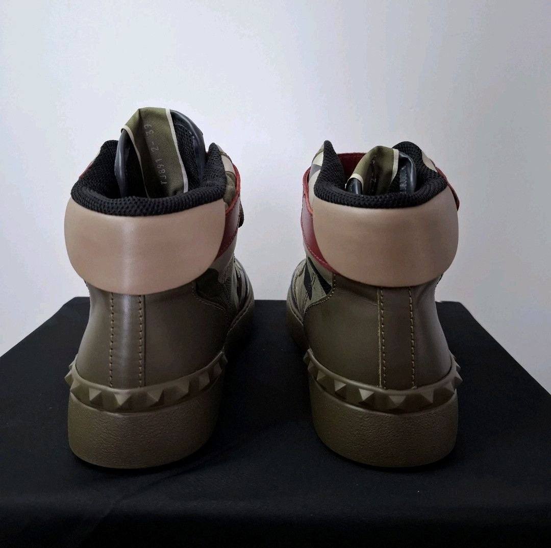 Valentino VALENTINO Camo Rockstud Green Leather High Top Sneakers Size US 7 / EU 40 - 5 Thumbnail