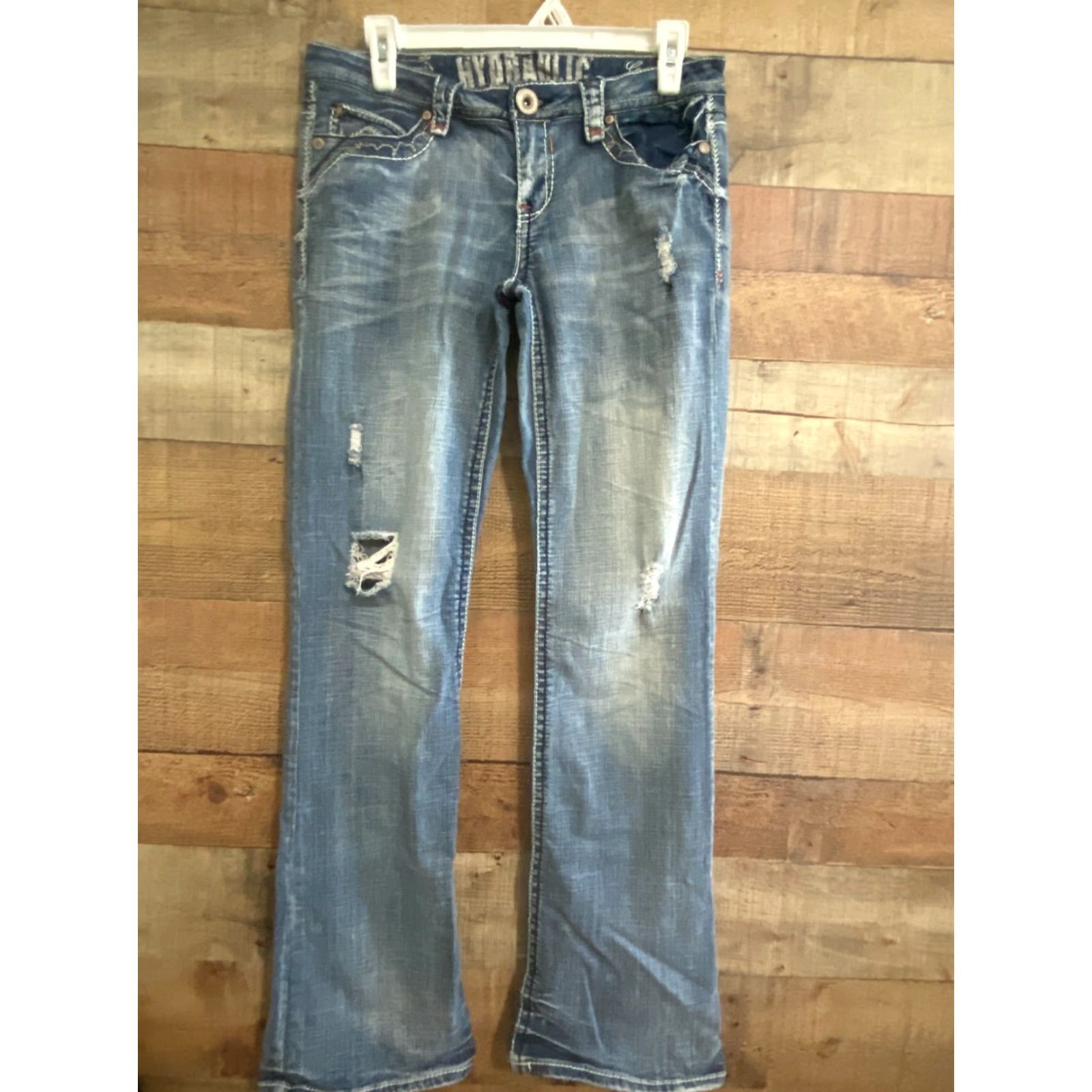 Vintage Womens Hydraulic Jeans Gramercy Original Slim Boot Studded Distress 5/6 Blue - 32in Inseam Womens Jeans Slim Bootcut HYDRAULIC Size 27" / US 4 / IT 40 - 2 Thumbnail