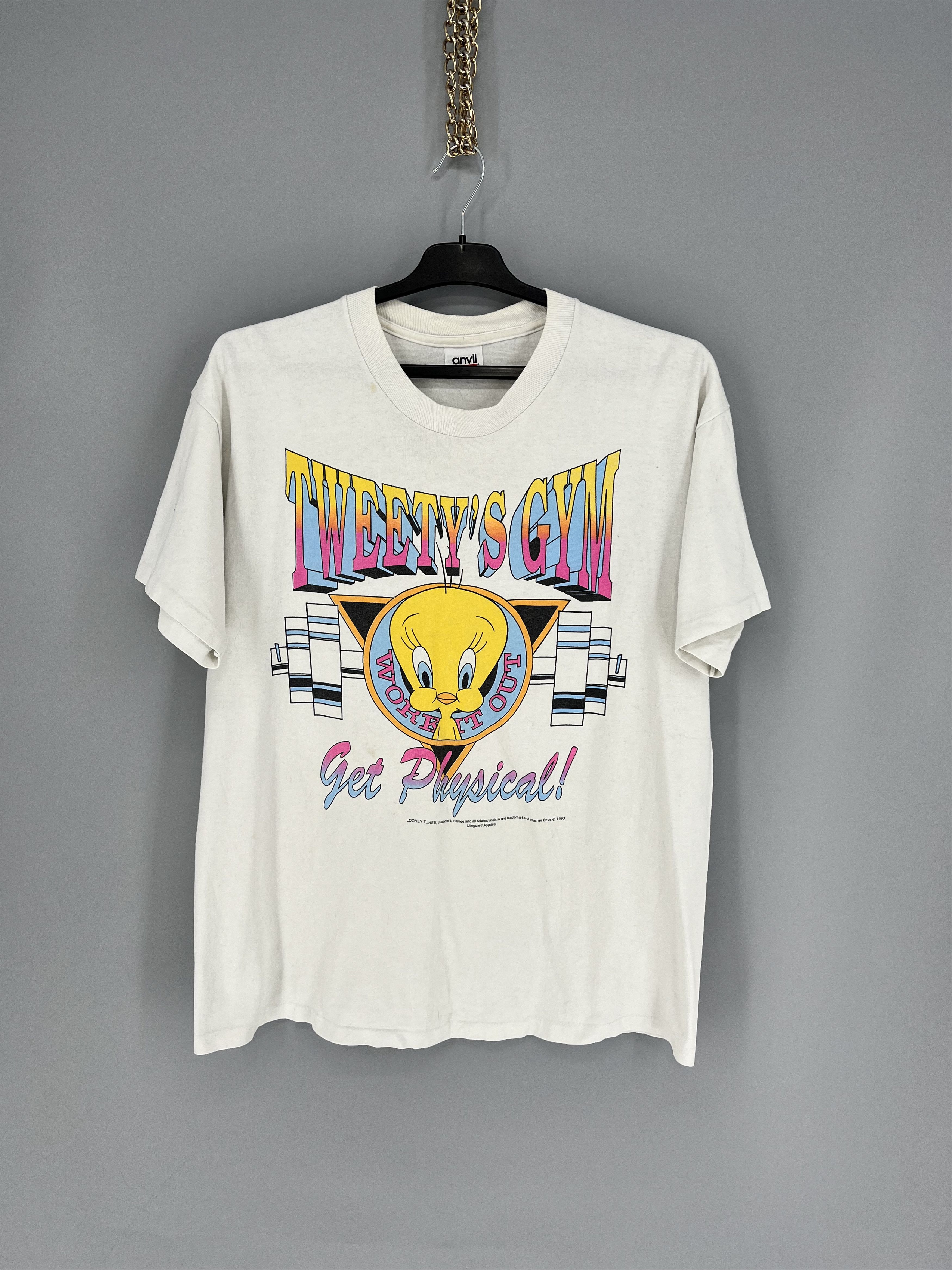 Vtg 1993 Tweety's Gym Looney Tunes Workout Theme Mens TShirt