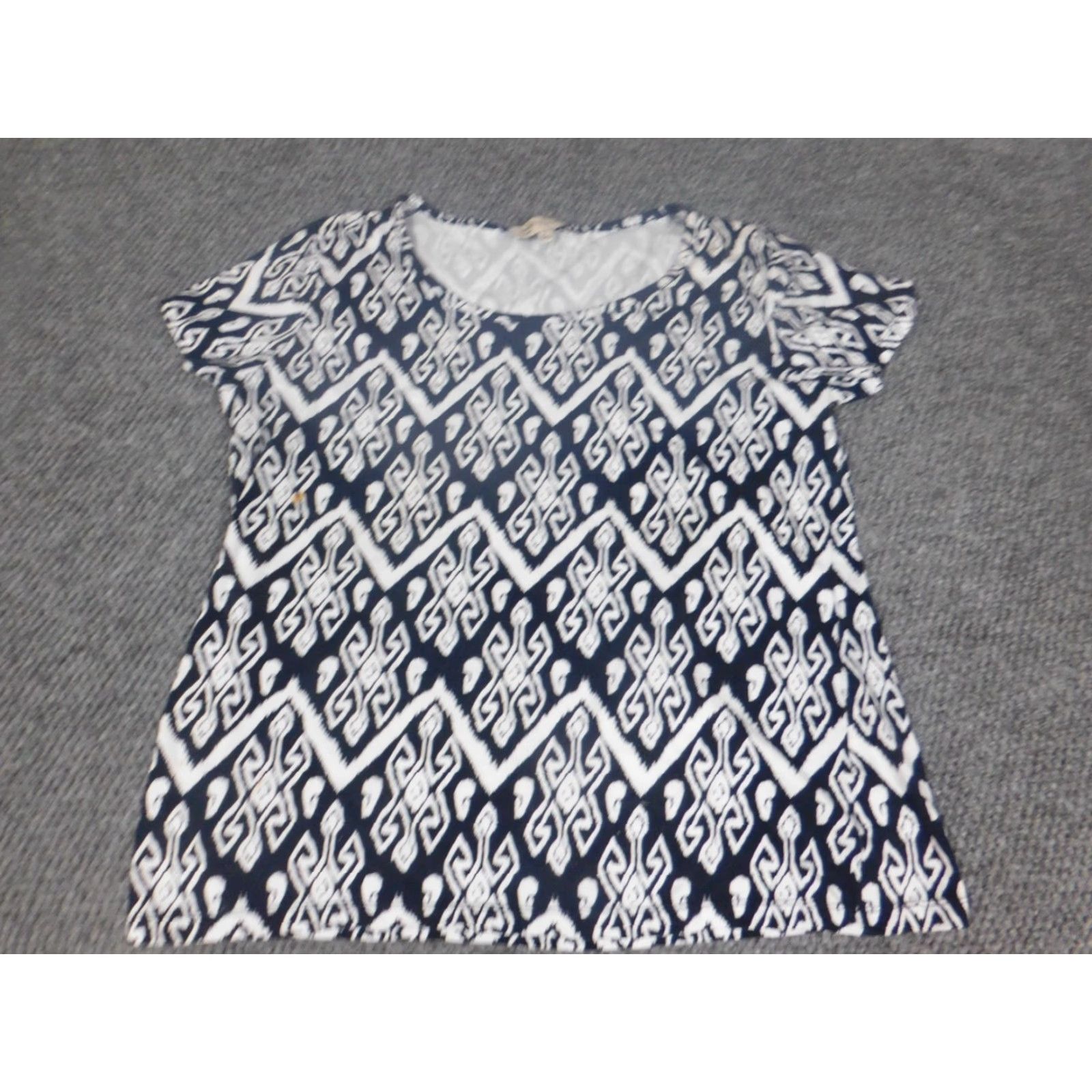 Jones New York Jones New York Womens Blouse XL Blue Geometric Cotton Pullover Short Sleeve Collared Shirt Top Mens Women? Size XL / US 12-14 / IT 48-50 - 2 Thumbnail