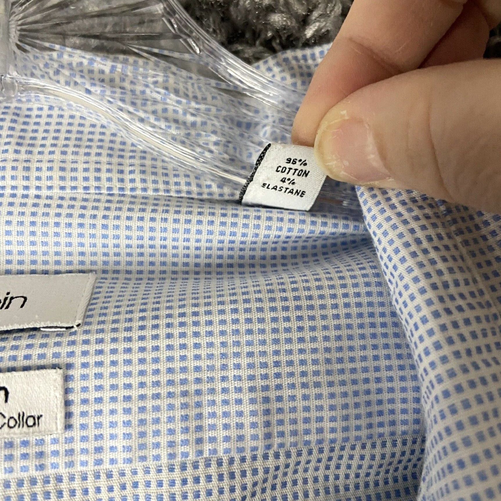 Calvin Klein CALVIN KLEIN Slim Fit Blue Long Sleeve Dress Shirt 3XL Mens Size 48R - 7 Thumbnail