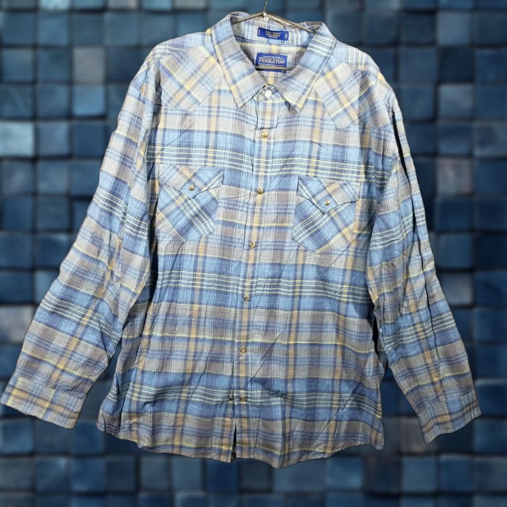 Pendleton VINTAGE Pendleton Western Shirt Men XL Blue Plaid Casual Button-Up Long Sleeve Cotton Size US XL / EU 56 / 4 - 1 Thumbnail