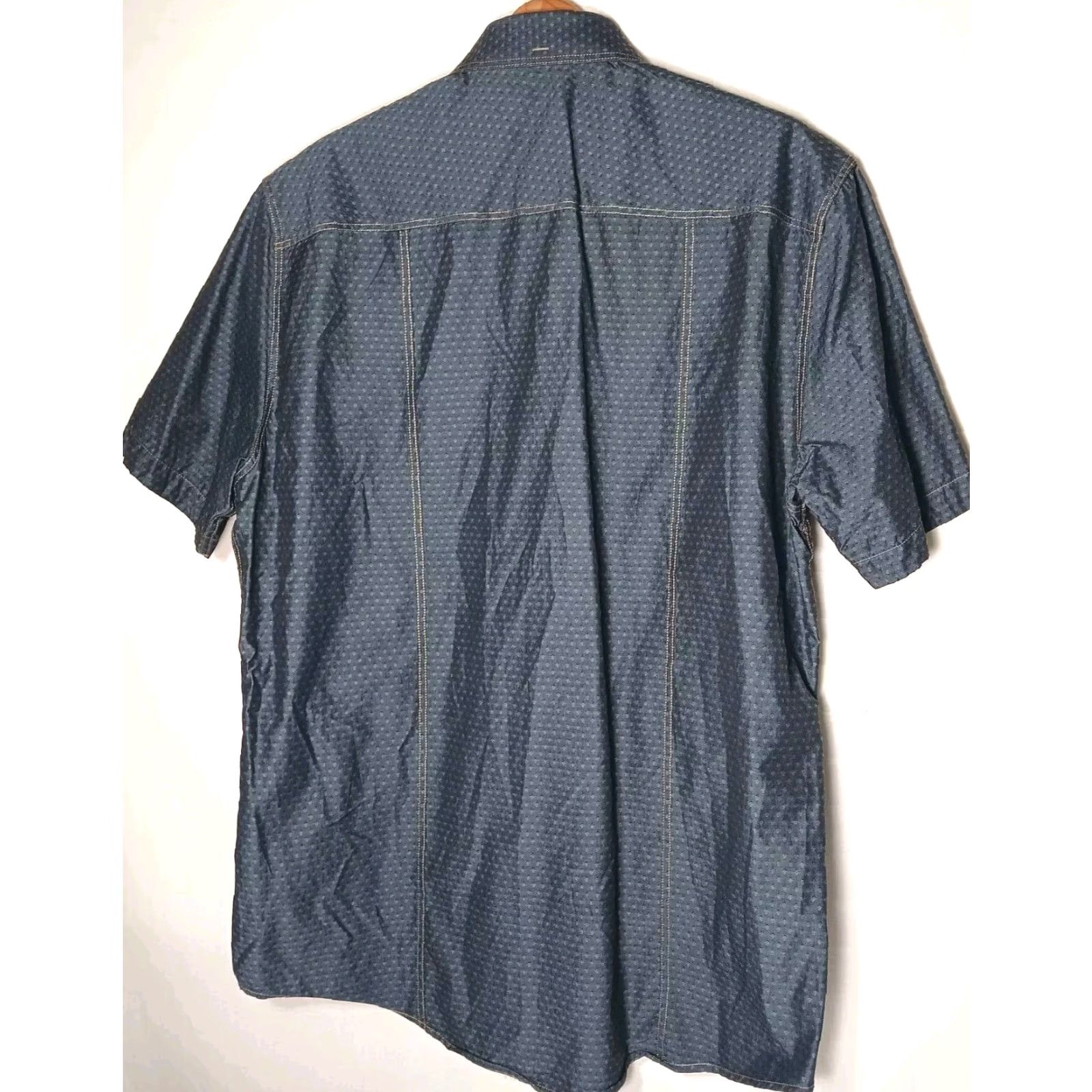 Johnston & Murphy Johnston & Murphy Shirt Men L Slim Blue Diamond Woven Cotton Button Up Short Sleeve Collared Button-Front Shirt Size US L / EU 52-54 / 3 - 2 Thumbnail