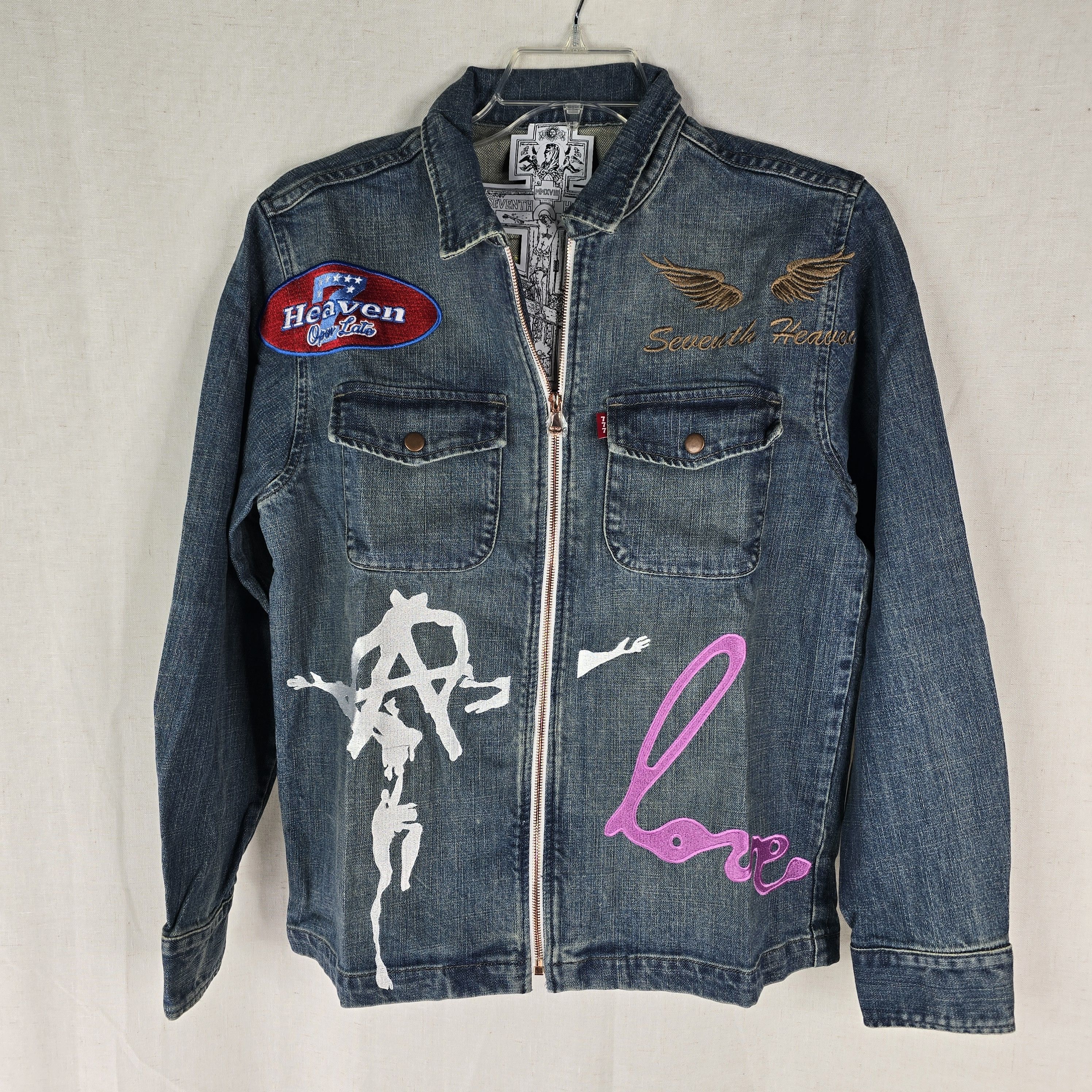 Seventh Heaven Seventh Heaven Patches Denim Jacket Men’s Small Blue Trucker Size US S / EU 44-46 / 1 - 1 Thumbnail