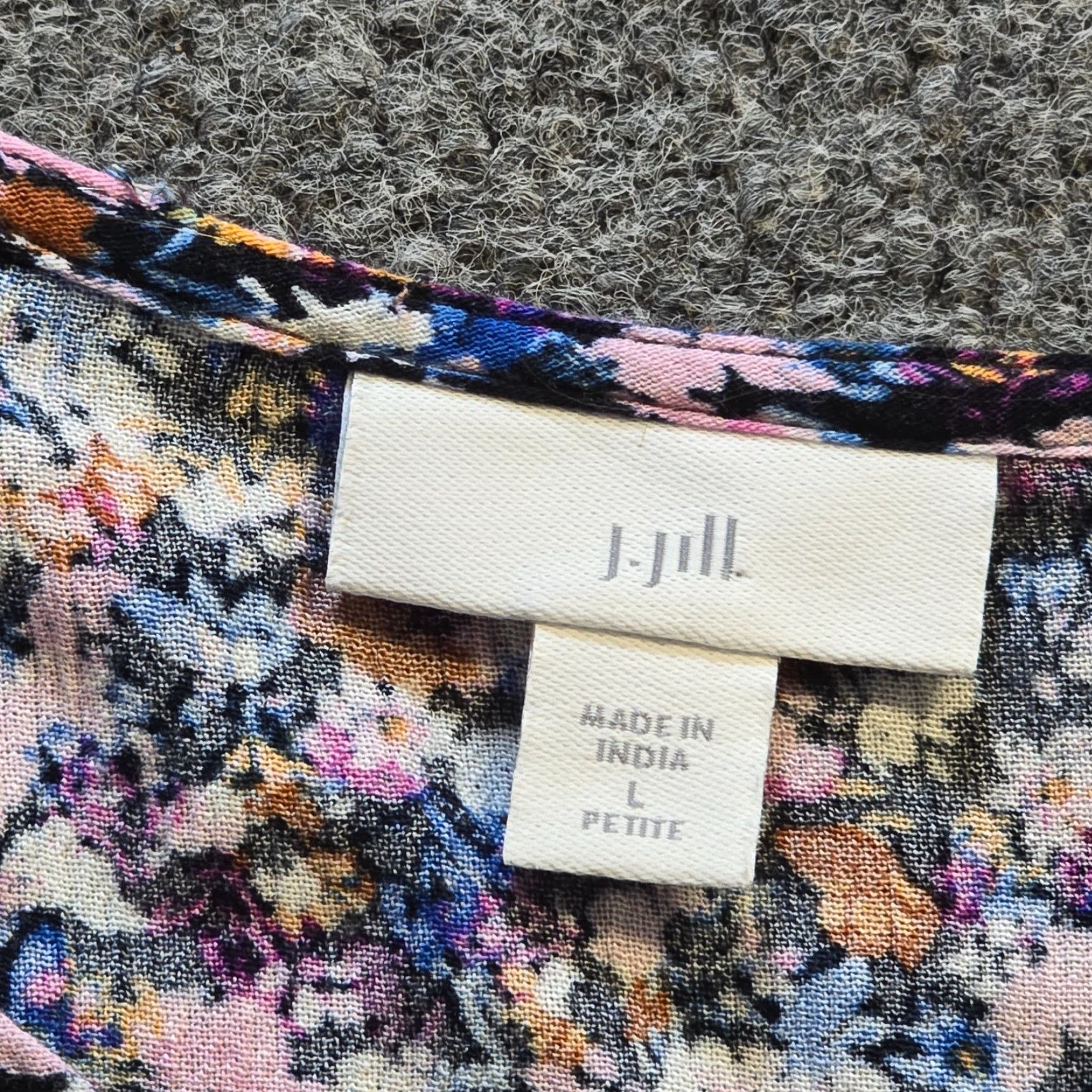 J. Jill J Jill Top Womens Large Petite Blue Floral Button Up Flare Sleeve Boho Shirt Size L / US 10 / IT 46 - 3 Thumbnail