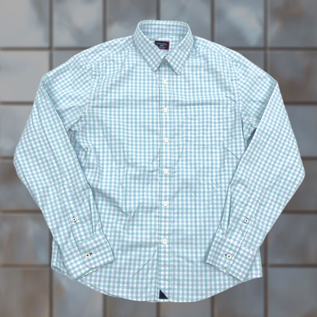 UNTUCKit UNTUCKit Montiglet Men's M Slim Fit Gingham Button-Down Shirt Aqua White Size US M / EU 48-50 / 2 - 1 Thumbnail