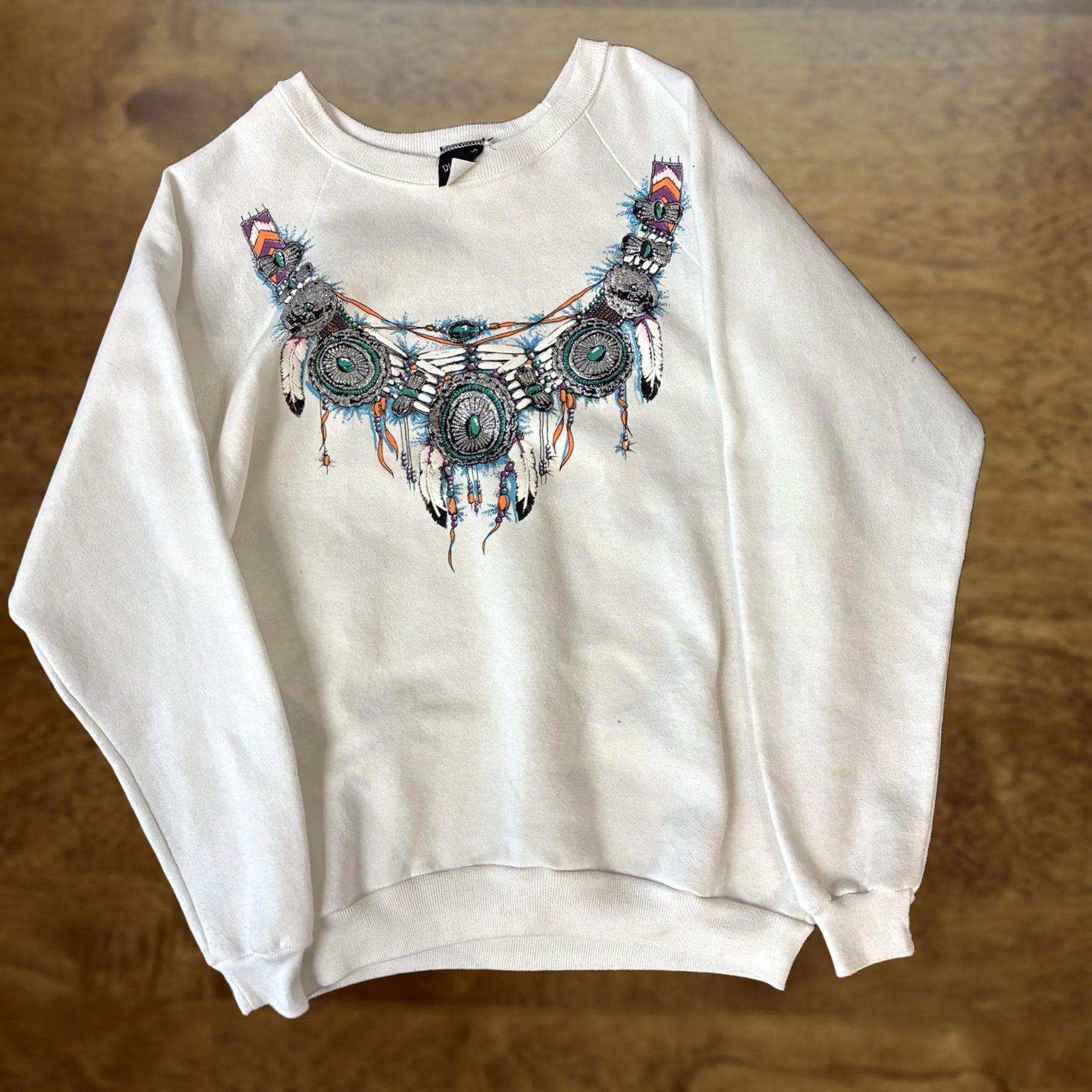 Vintage VINTAGE Diamond Dust Sweatshirt Womens Large White Glitter Necklace Graphic Size L / US 10 / IT 46 - 1 Thumbnail