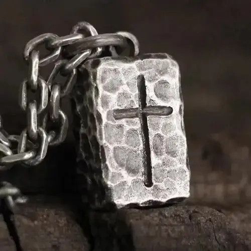 Jewelry × Other Cross Stone Pendant Rock Charm Stainless Steel Necklace Gift Size ONE SIZE - 2 Thumbnail