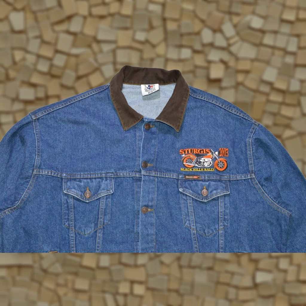 Denime Texas Wear Sturgis 2003 Black Hills Rally Denim Jacket Blue XL Mens Size XL Back Print Jacket Denim Jacket Shirts Shirt? Size US XL / EU 56 / 4 - 1 Thumbnail
