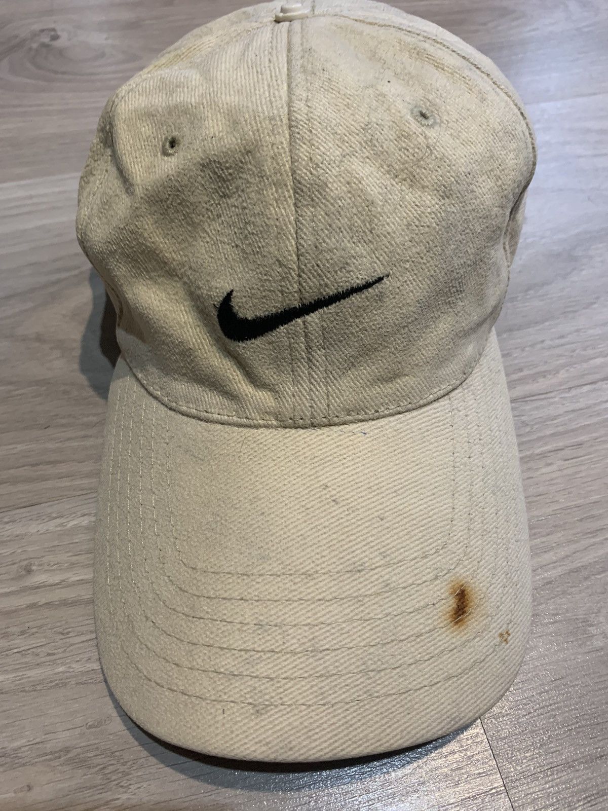 Nike × Vintage Vintage Nike 90’s Cap Hat Baseball Dad Beige Swoosh Drill Size ONE SIZE - 3 Thumbnail