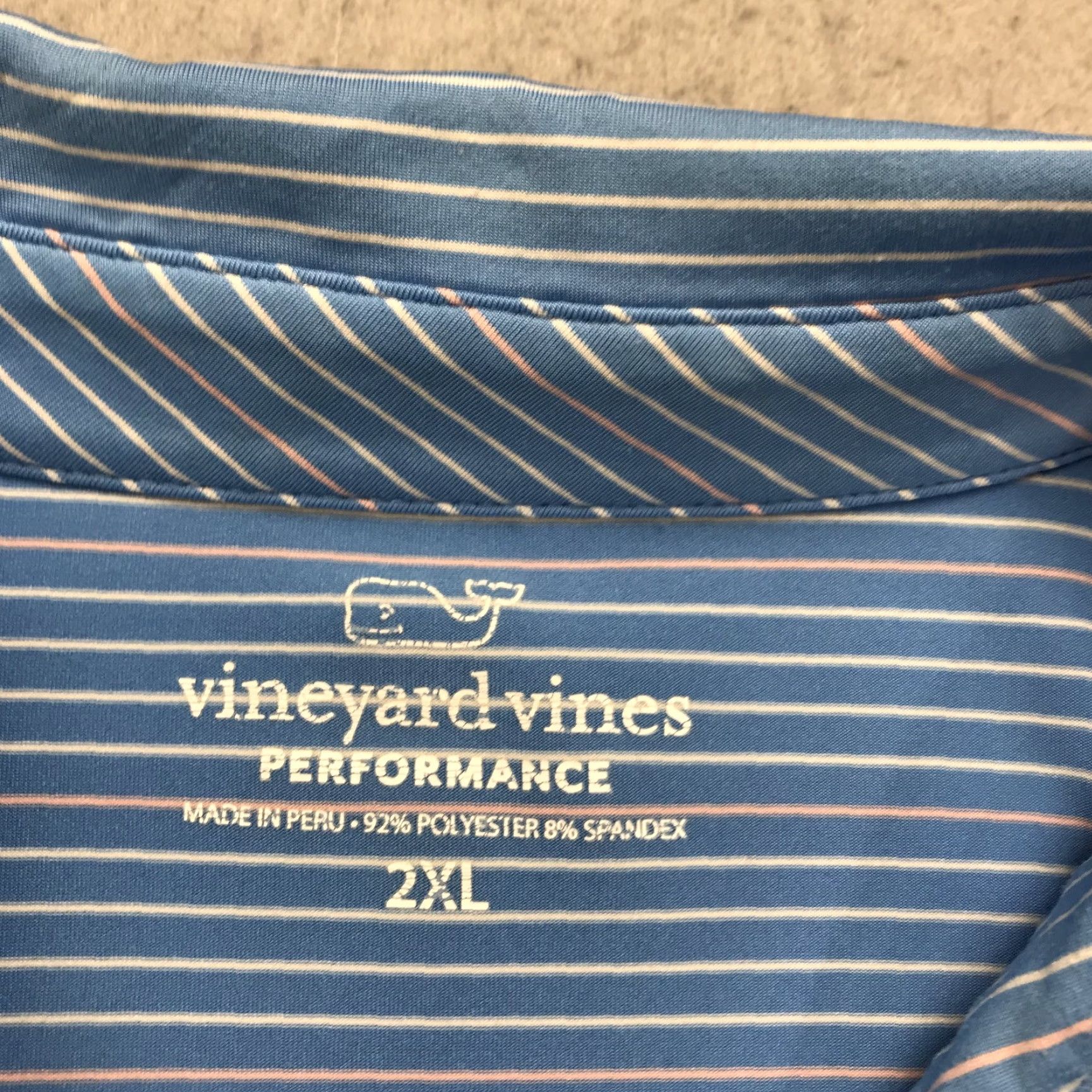 Vineyard Vines Vineyard Vines Polo Shirt Mens 2XL Blue Pink Stretch Striped Performance Golf Shirt Size US XXL / EU 58 / 5 - 4 Thumbnail