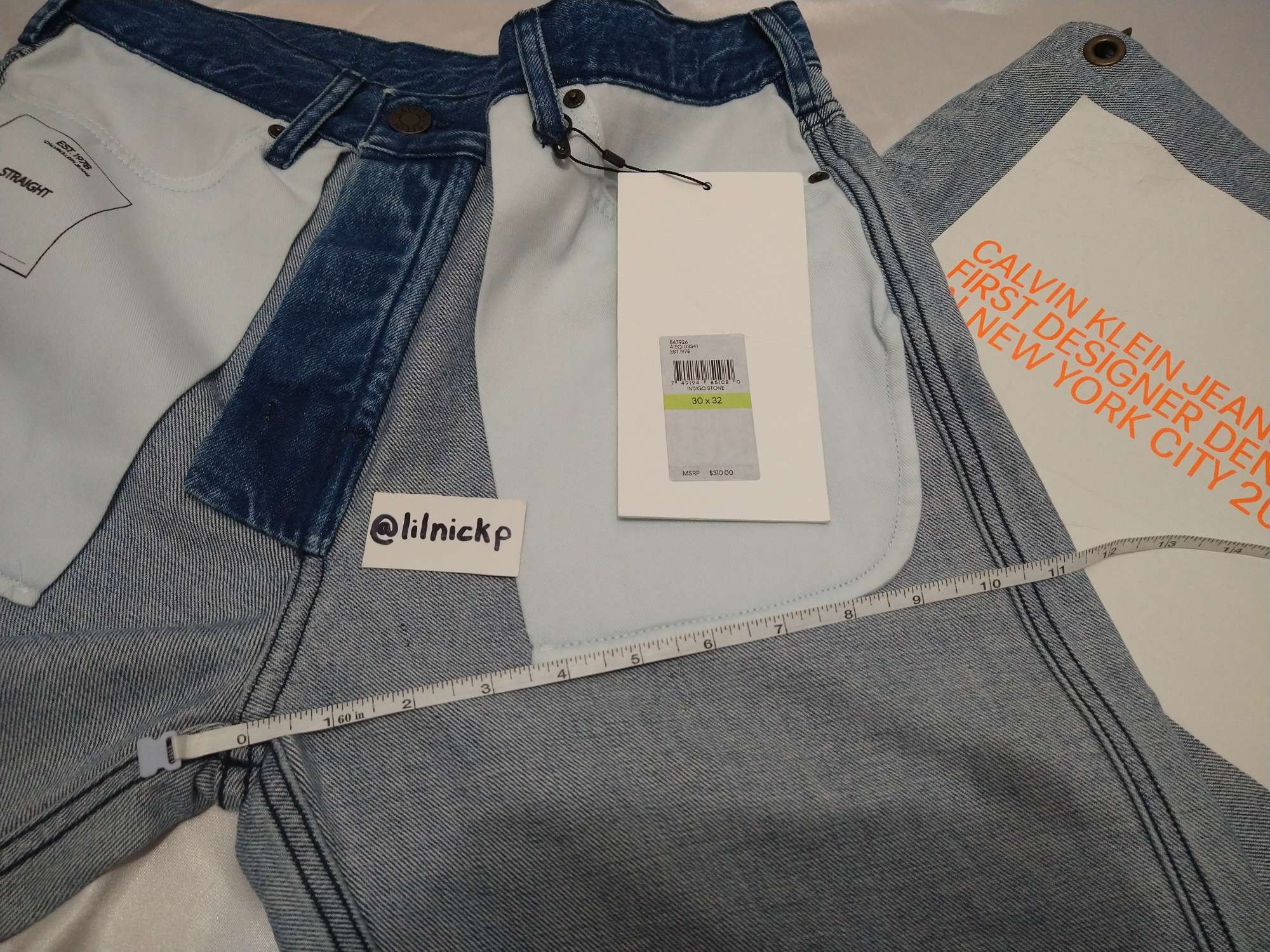 Calvin Klein 205W39NYC EST. 1978 Straight Leg Inside Out Indigo Stone Jeans Size US 30 / EU 46 - 8 Thumbnail