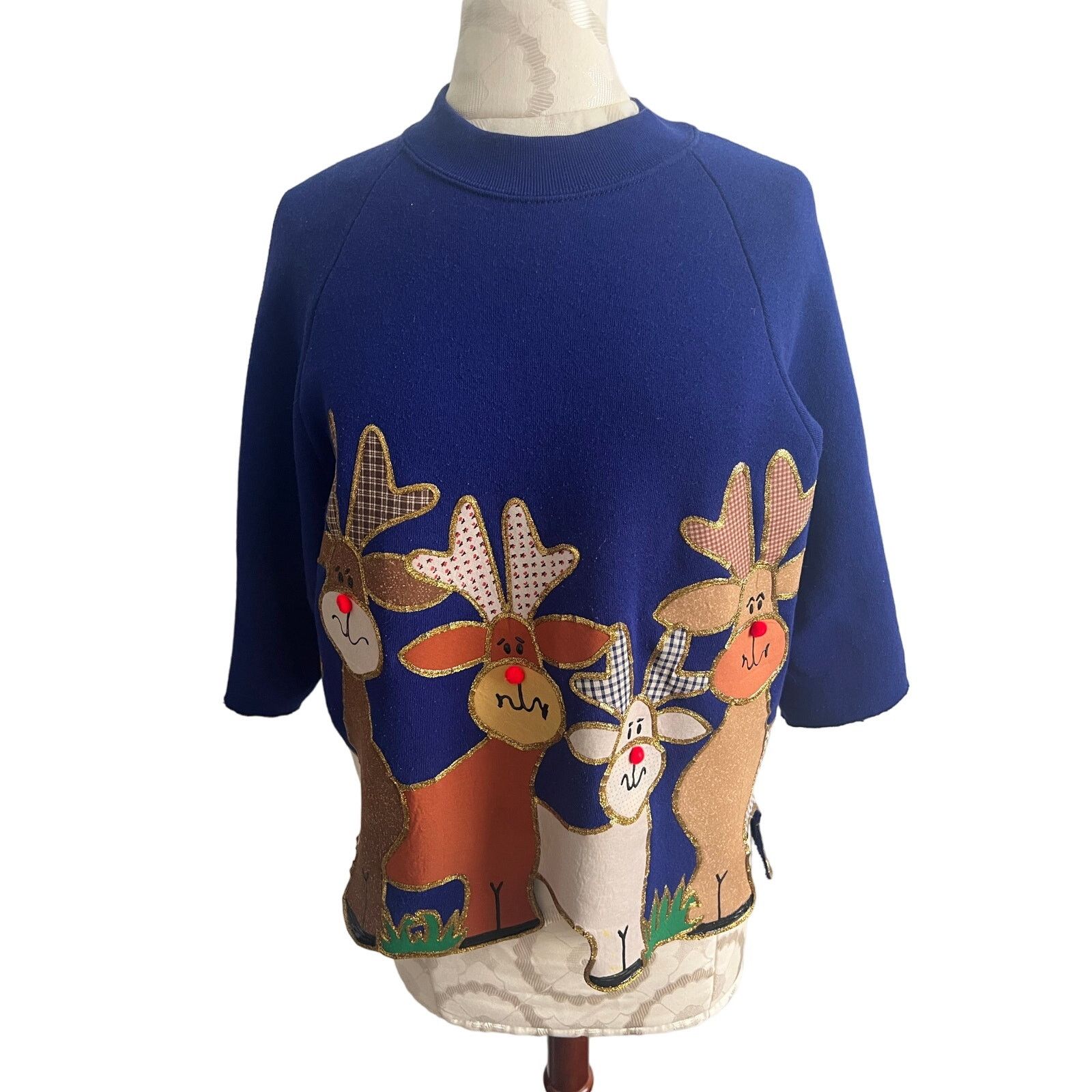Fruit Of The Loom Lani Chilton Womens Custom HandPainted Reindeer Sweatshirt L Size L / US 10 / IT 46 - 1 Thumbnail