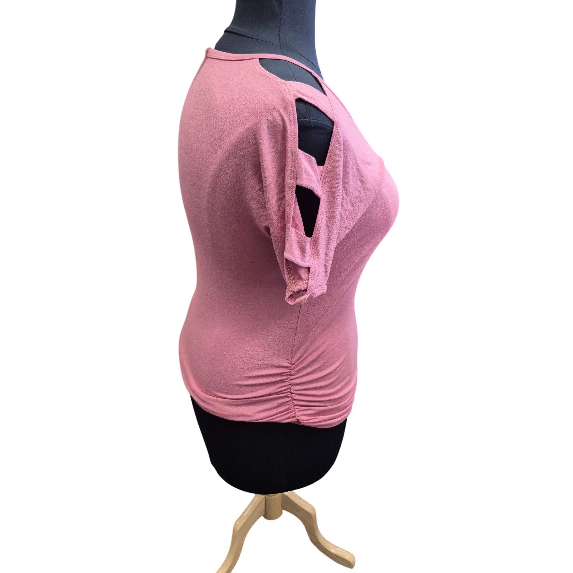 Other Womens Large Pink V-Neck Cutout Sleeve Top Medium Rayon/Span Size L / US 10 / IT 46 - 2 Thumbnail