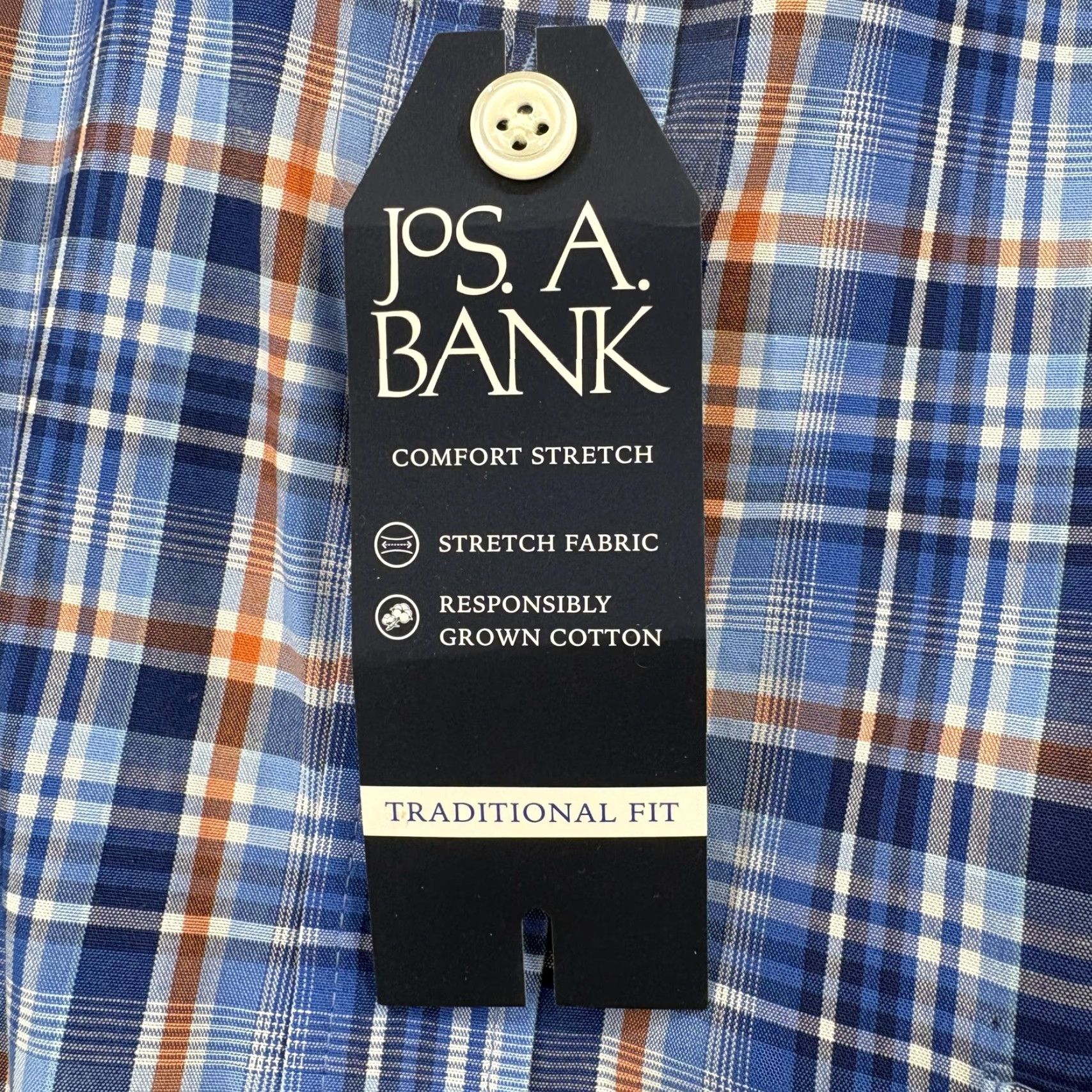 Jos. A. Bank Jos. A. Bank Shirt Mens L Blue Plaid Short Sleeve Stretch Button Front NWT Size US L / EU 52-54 / 3 - 6 Thumbnail