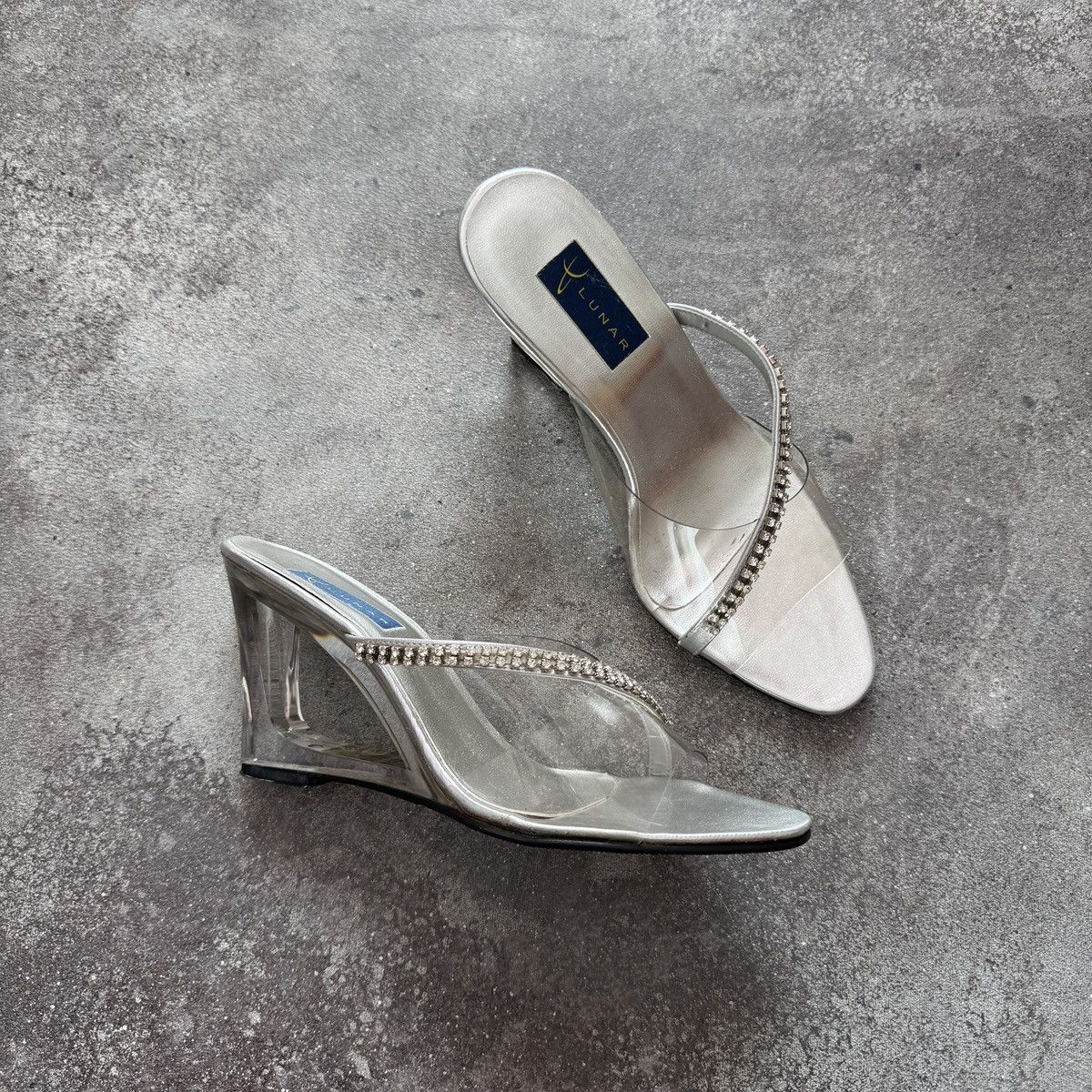 Hysteric Glamour Y2K Glamour 2000’s Clear Transparent Rhinestone Wedge Heels Size US 8 / IT 38 - 3 Thumbnail