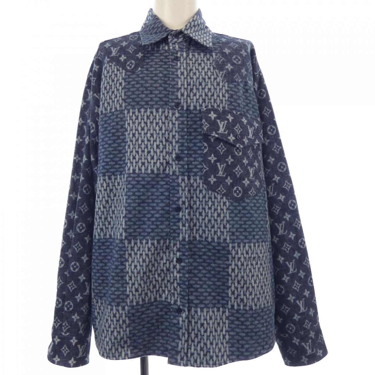 Louis Vuitton Louis Vuitton Louis Vuitton Monogram Wave Giant Damier NIGO Shirt Textile Dress Shirt HJS02WVJI DUTY FREE for USA Size ONE SIZE - 1 Thumbnail