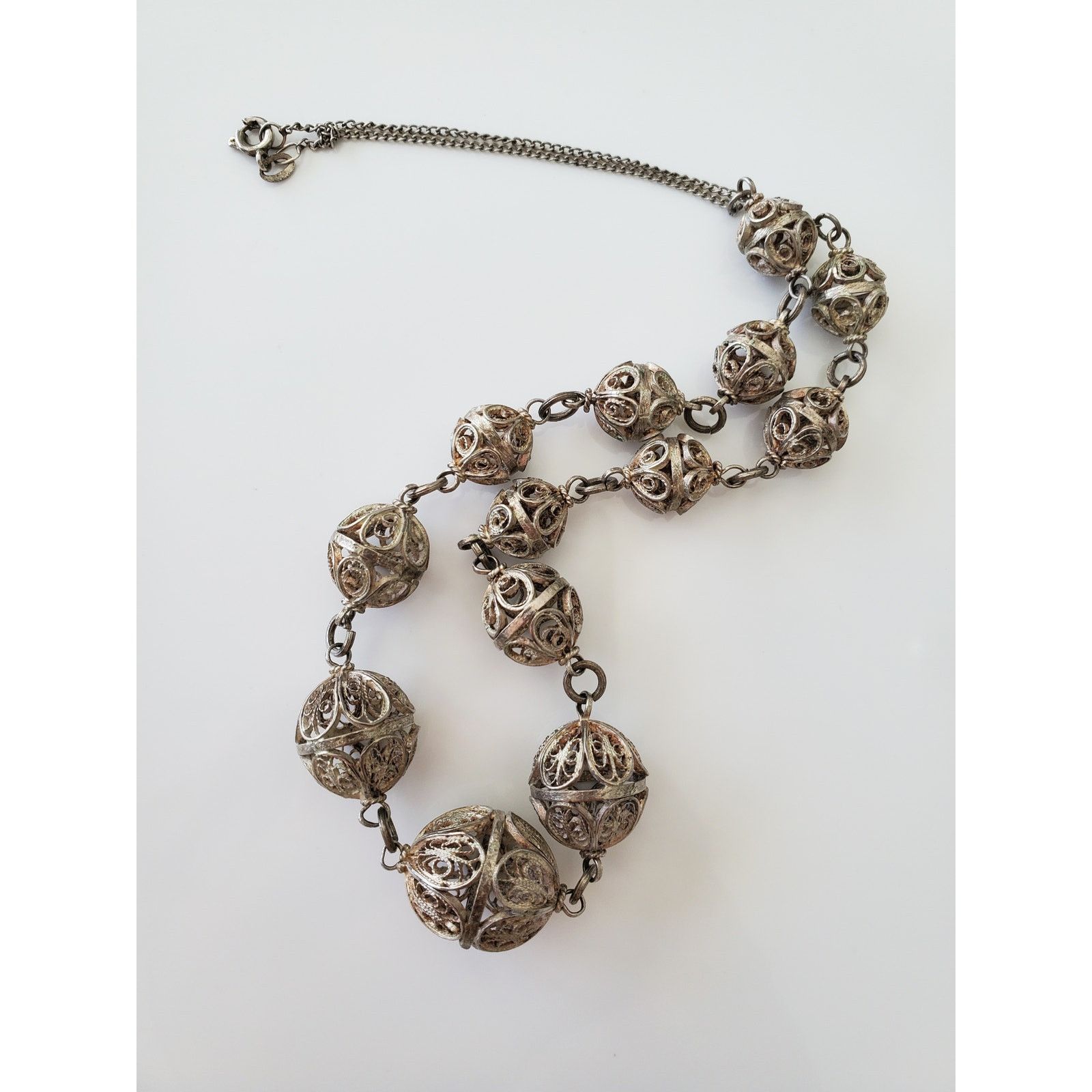 Other Vintage Byzantine Silver Graduated Filigree Bead Necklace Size ONE SIZE - 2 Thumbnail