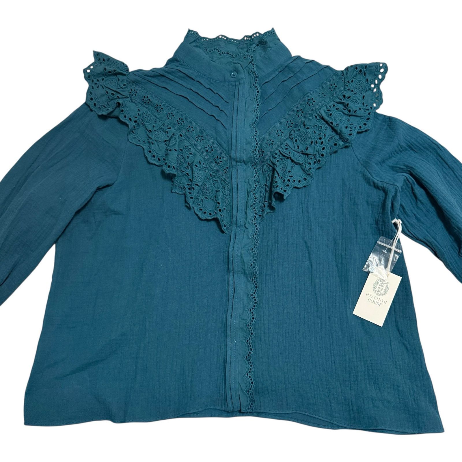 Other NEW Hyacinth House Tuckernuck Teal Eyelet Tatum Blouse Large Size L / US 10 / IT 46 - 9 Thumbnail