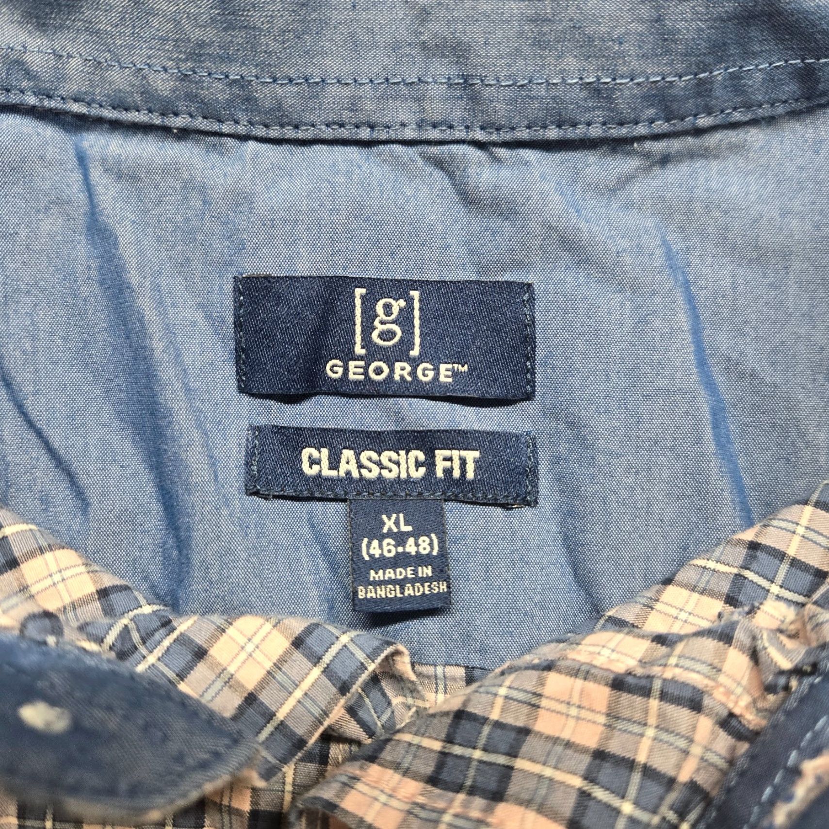 George VINTAGE not applicable; brand/point: George Shirt Adult Men XL Blue Button-Up Check Pattern Size US XL / EU 56 / 4 - 3 Thumbnail