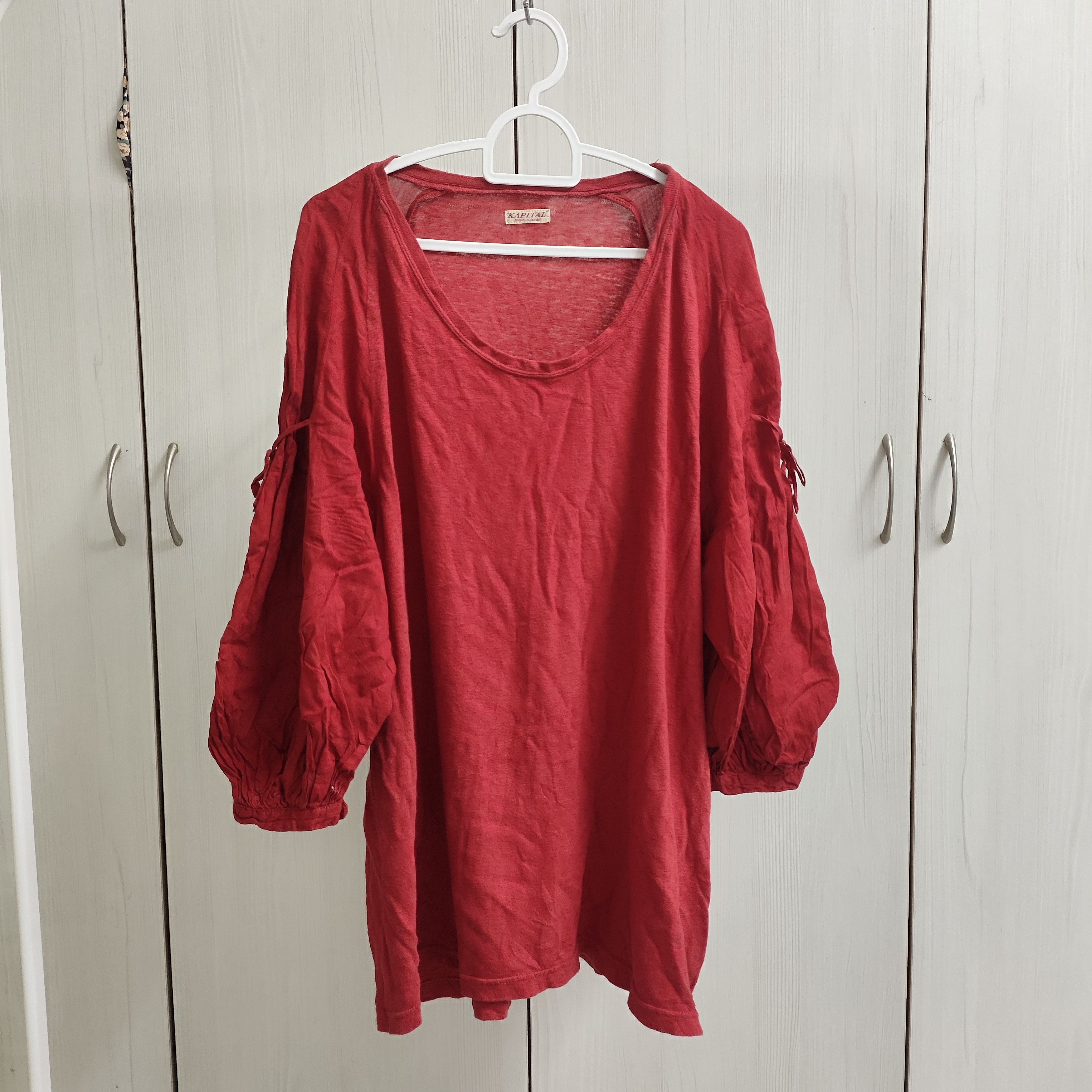 image of Kapital Round Neck Ruched Sleeve Oversize in Red, Women's