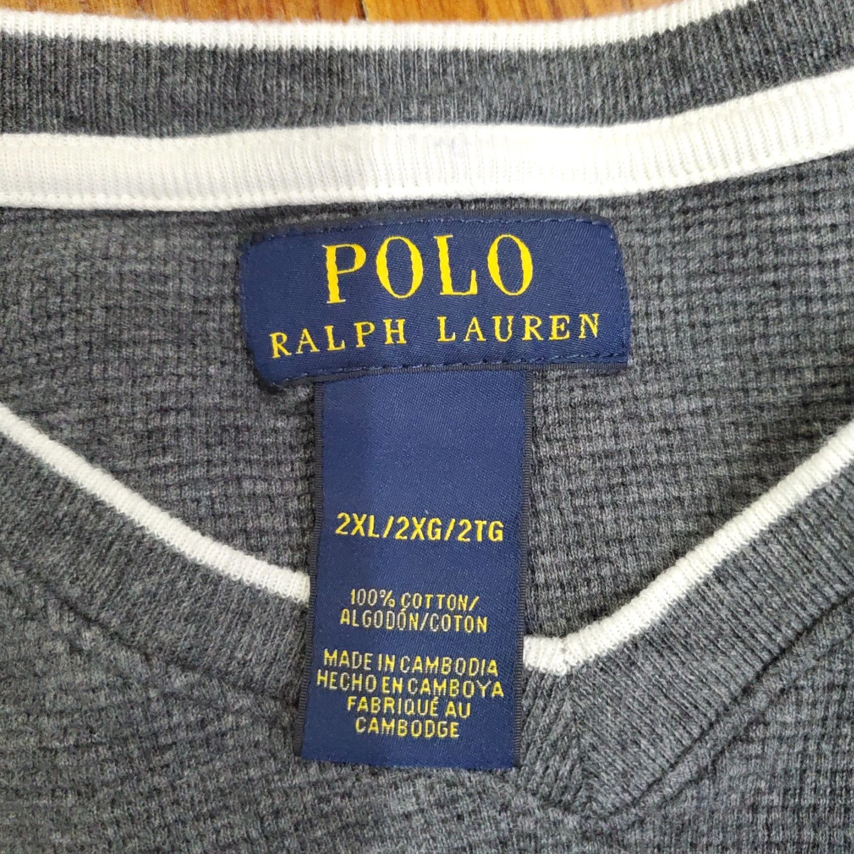 Polo Ralph Lauren Polo Ralph Lauren Sweater Mens 2XL Gray Waffle-Knit V-Neck Cotton Pullover Size US XXL / EU 58 / 5 - 5 Thumbnail