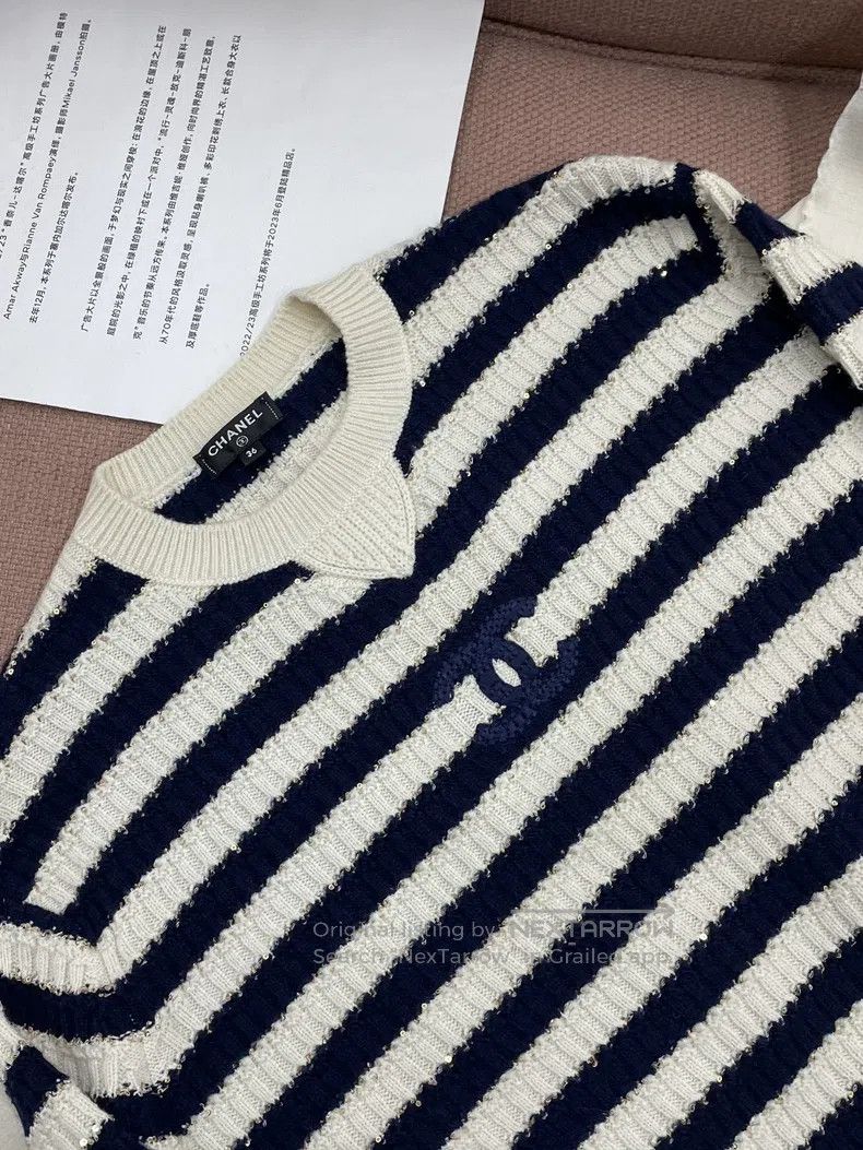 Chanel Chanel Blue and white sequin striped sweater long sleeves Size XS / US 0-2 / IT 36-38 - 2 Thumbnail