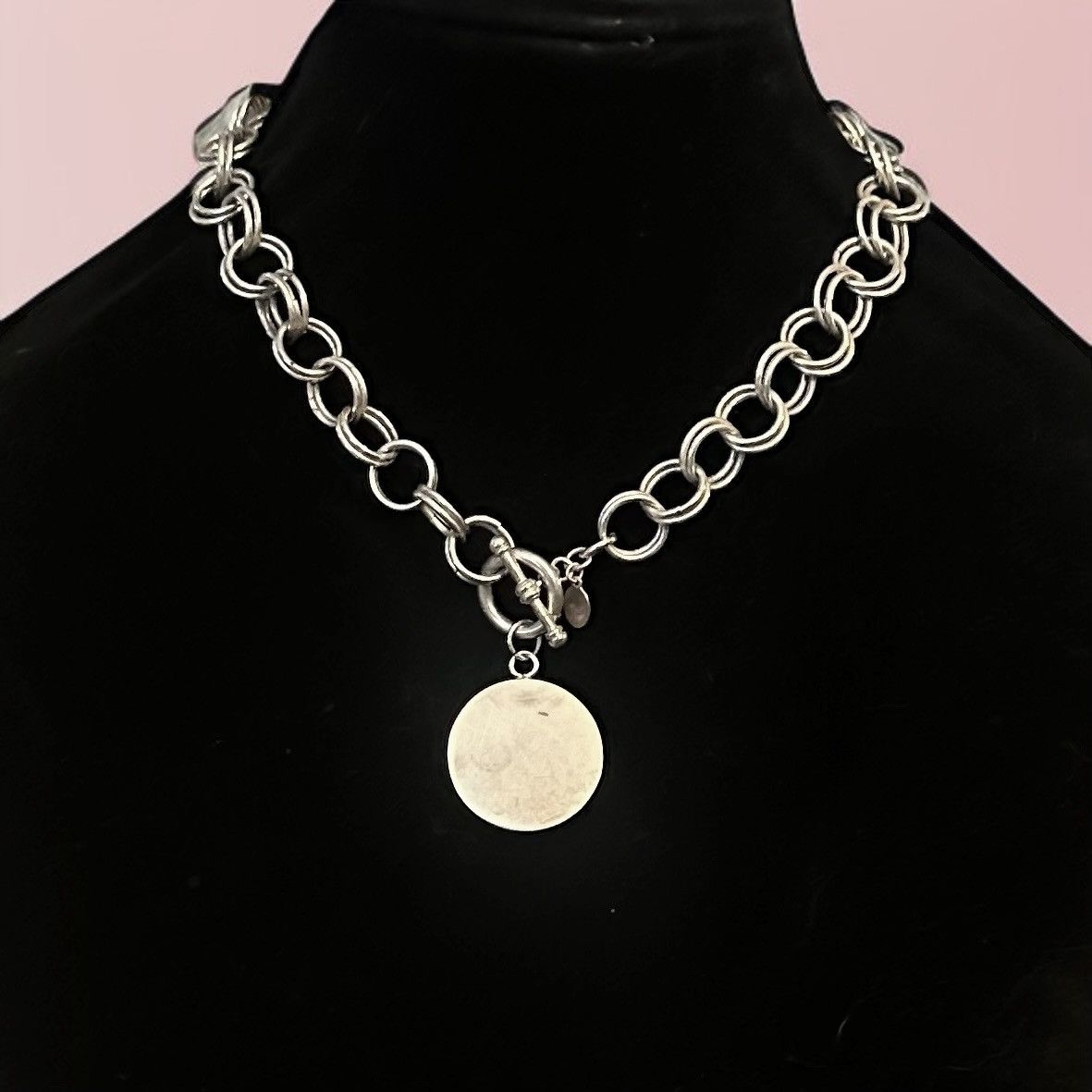 Other Chunky silver tone circle disc pendant toggle necklace Size ONE SIZE - 1 Thumbnail