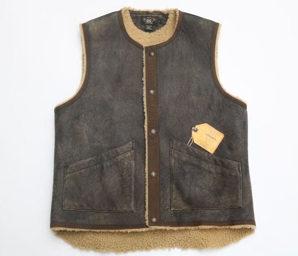 RRL Ralph Lauren RRL Vintage Shearling Leather Vest Size US XL / EU 56 / 4 - 1 Thumbnail